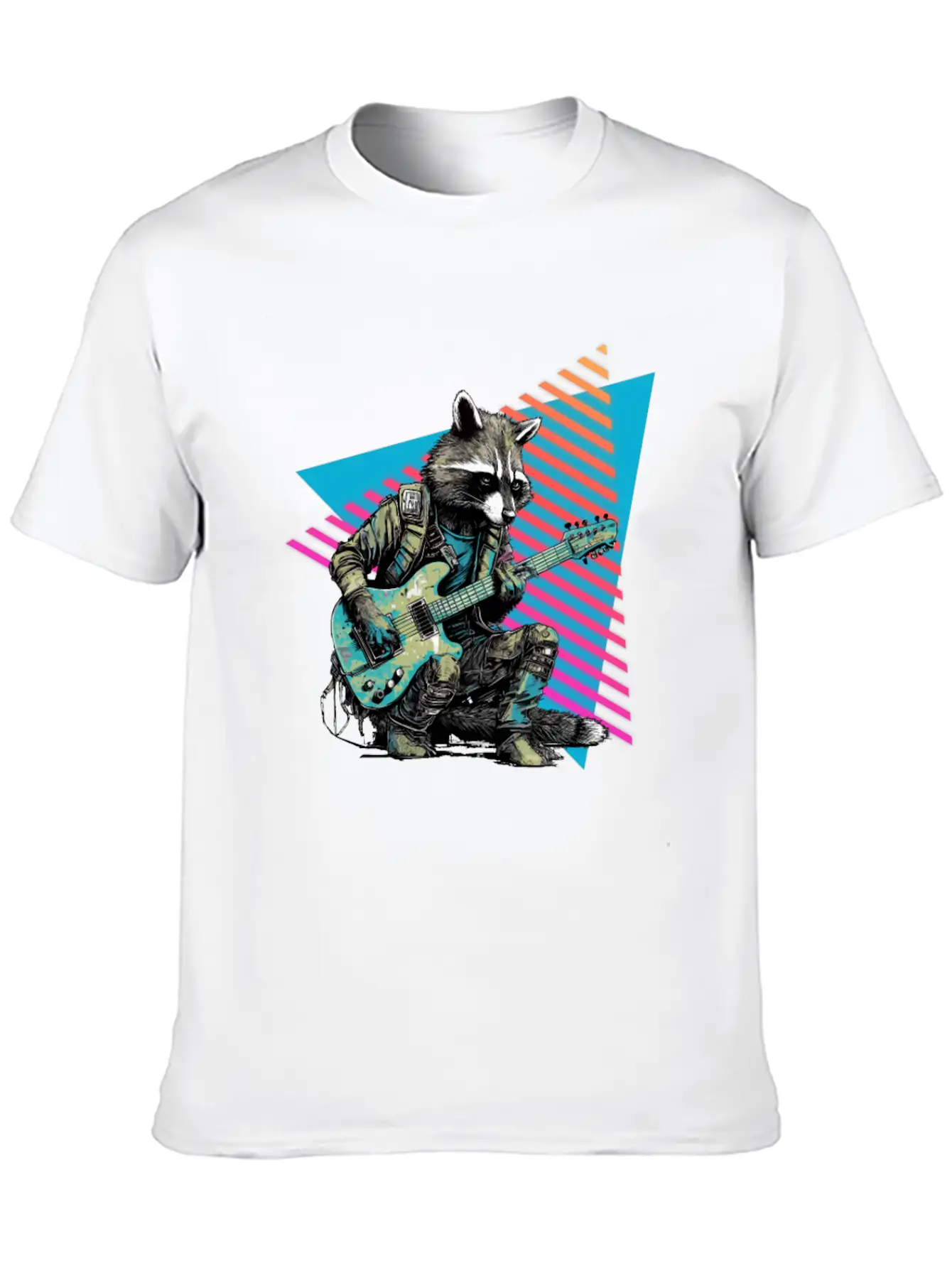 Raccoon Playing Guitar 80s 90s Basic Graphic T-Shirt – Daily Comfort In Soft Cotton
