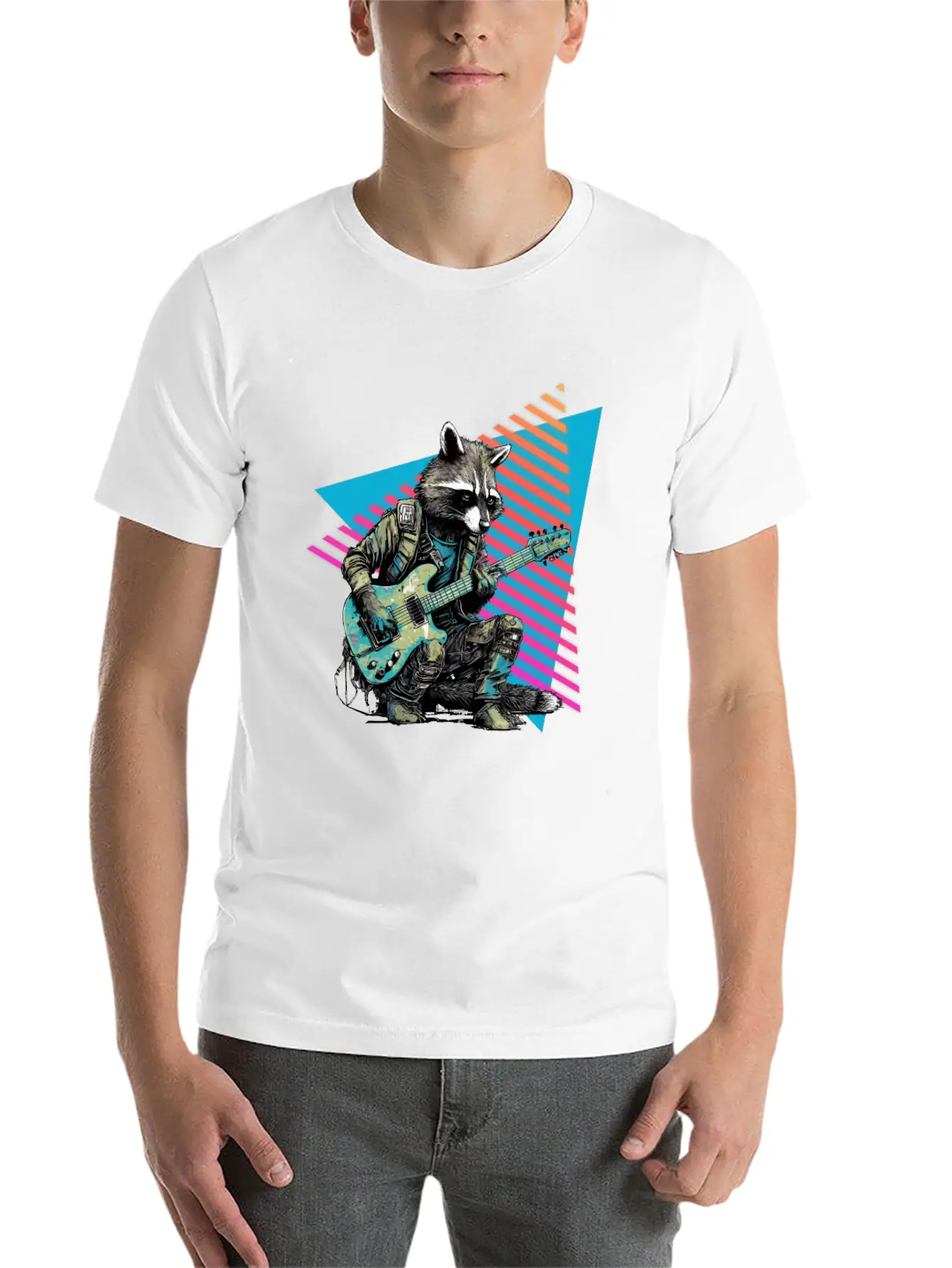 Raccoon Playing Guitar 80s 90s Basic Graphic T-Shirt – Daily Comfort In Soft Cotton