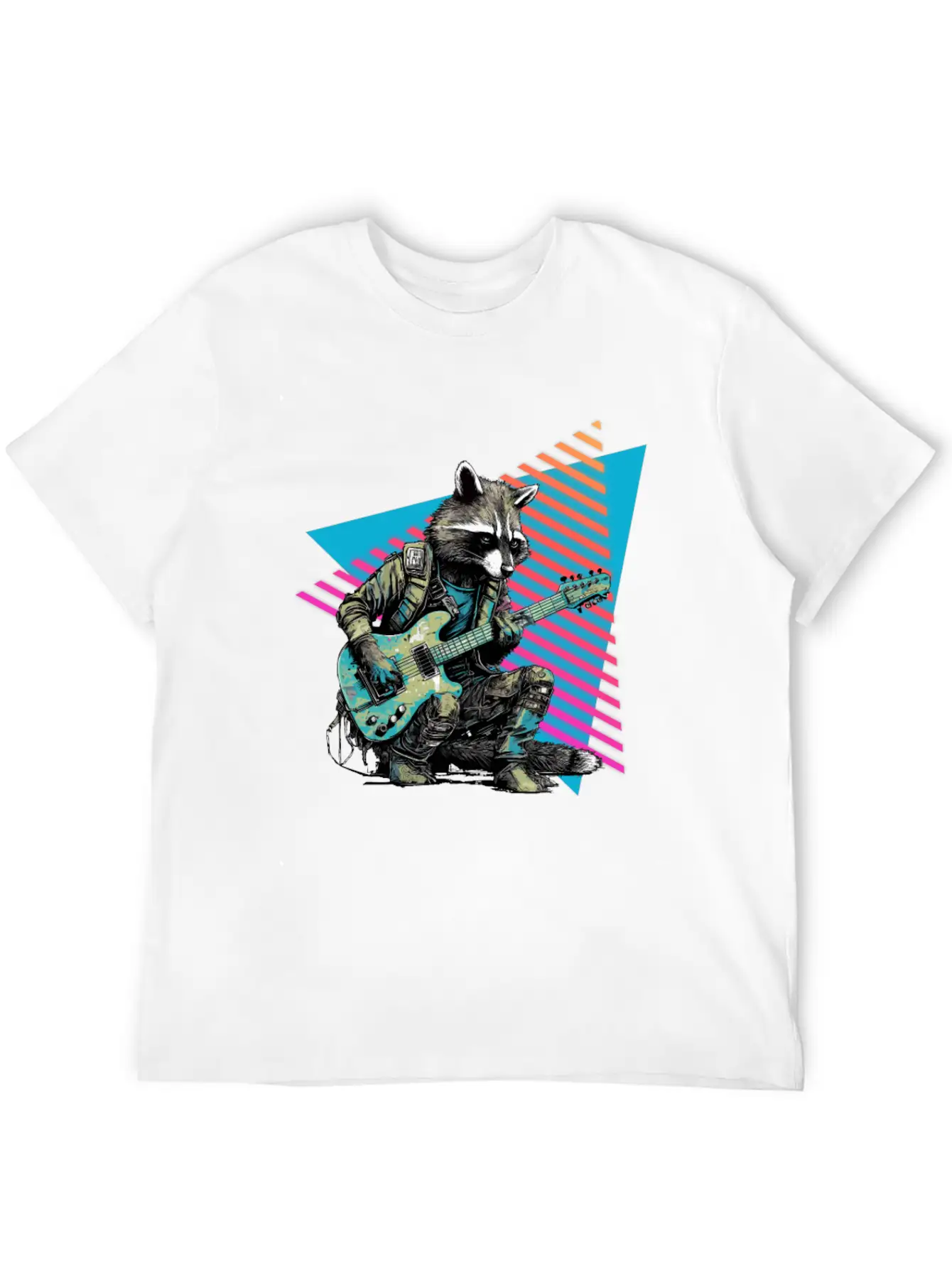 Raccoon Playing Guitar 80s 90s Basic Graphic T-Shirt – Daily Comfort In Soft Cotton