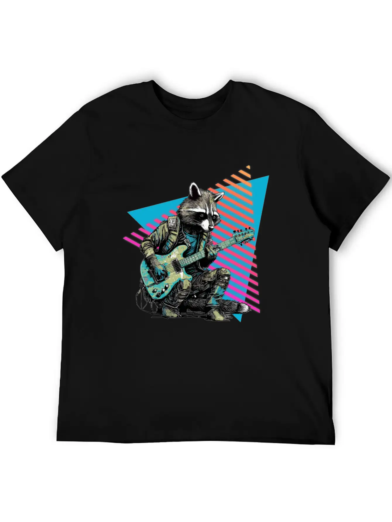 Raccoon Playing Guitar 80s 90s Basic Graphic T-Shirt – Daily Comfort In Soft Cotton