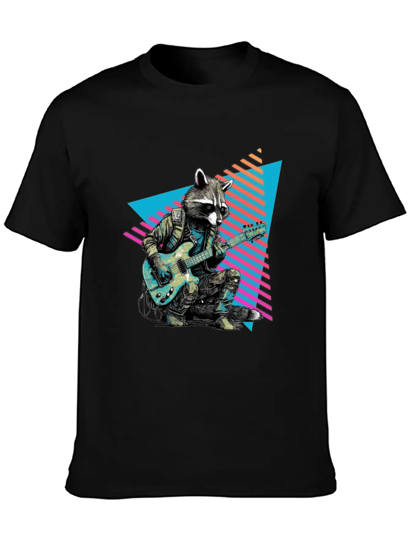 Raccoon Playing Guitar 80s 90s Basic Graphic T-Shirt – Daily Comfort In Soft Cotton
