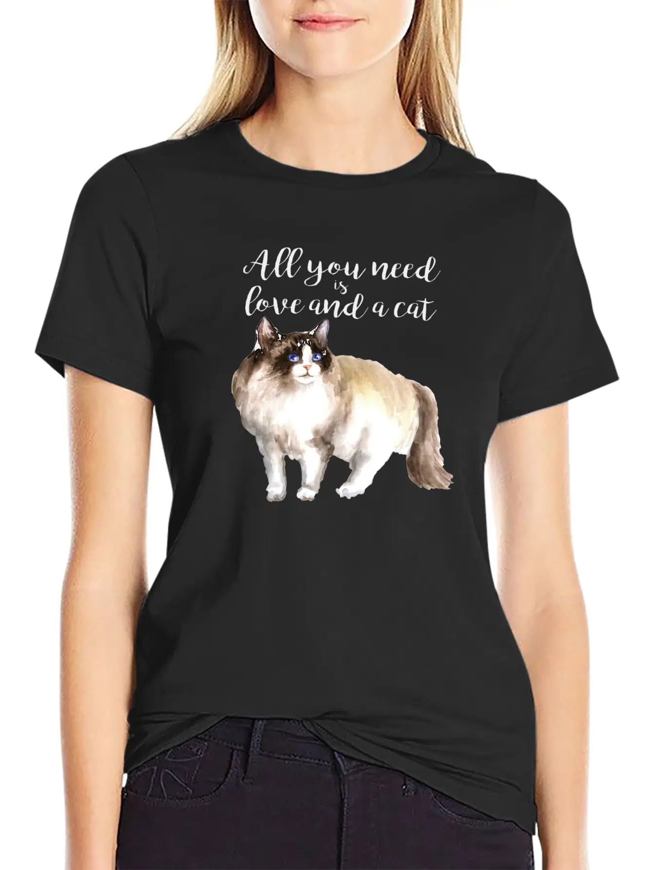 Ragdoll Cat,watercolor Illustration Unisex Casual T-Shirt – Clean Design For Daily Comfort