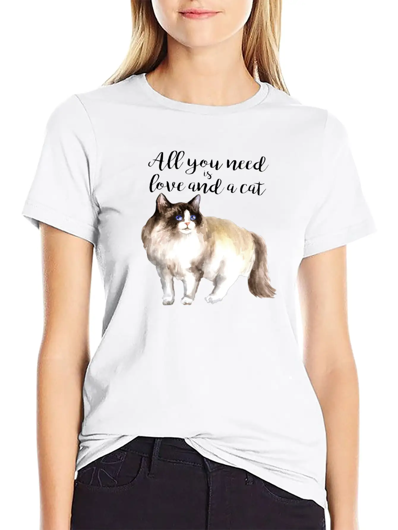Ragdoll Cat,watercolor Illustration Unisex Casual T-Shirt – Clean Design For Daily Comfort