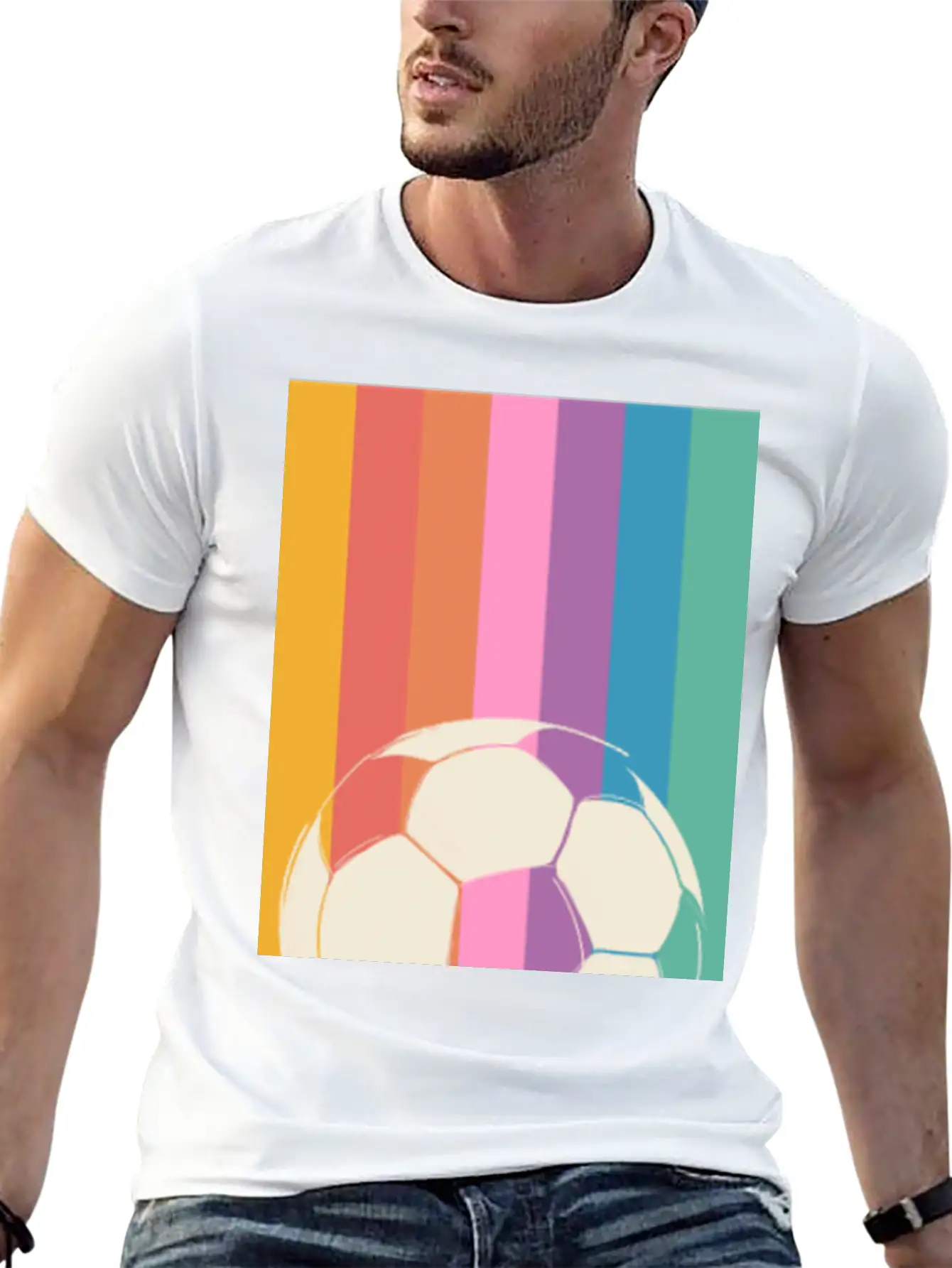 Rainbow Football Unisex Short Sleeve Soft Cotton T-Shirt – Casual Everyday Wear