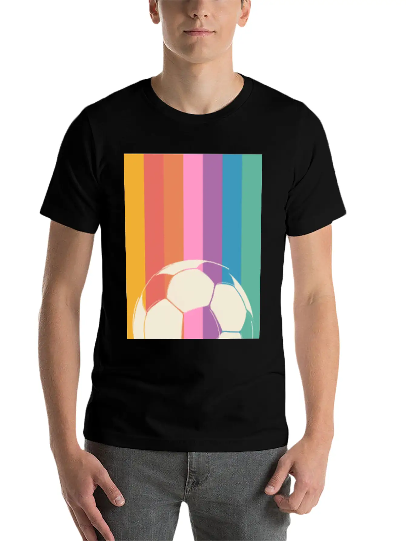 Rainbow Football Unisex Short Sleeve Soft Cotton T-Shirt – Casual Everyday Wear