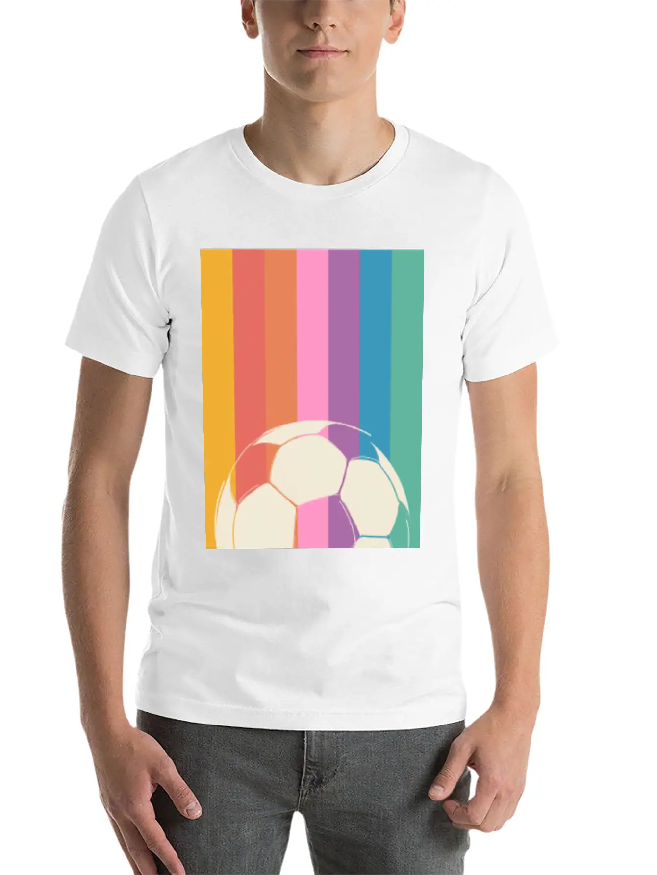 Rainbow Football Unisex Short Sleeve Soft Cotton T-Shirt – Casual Everyday Wear