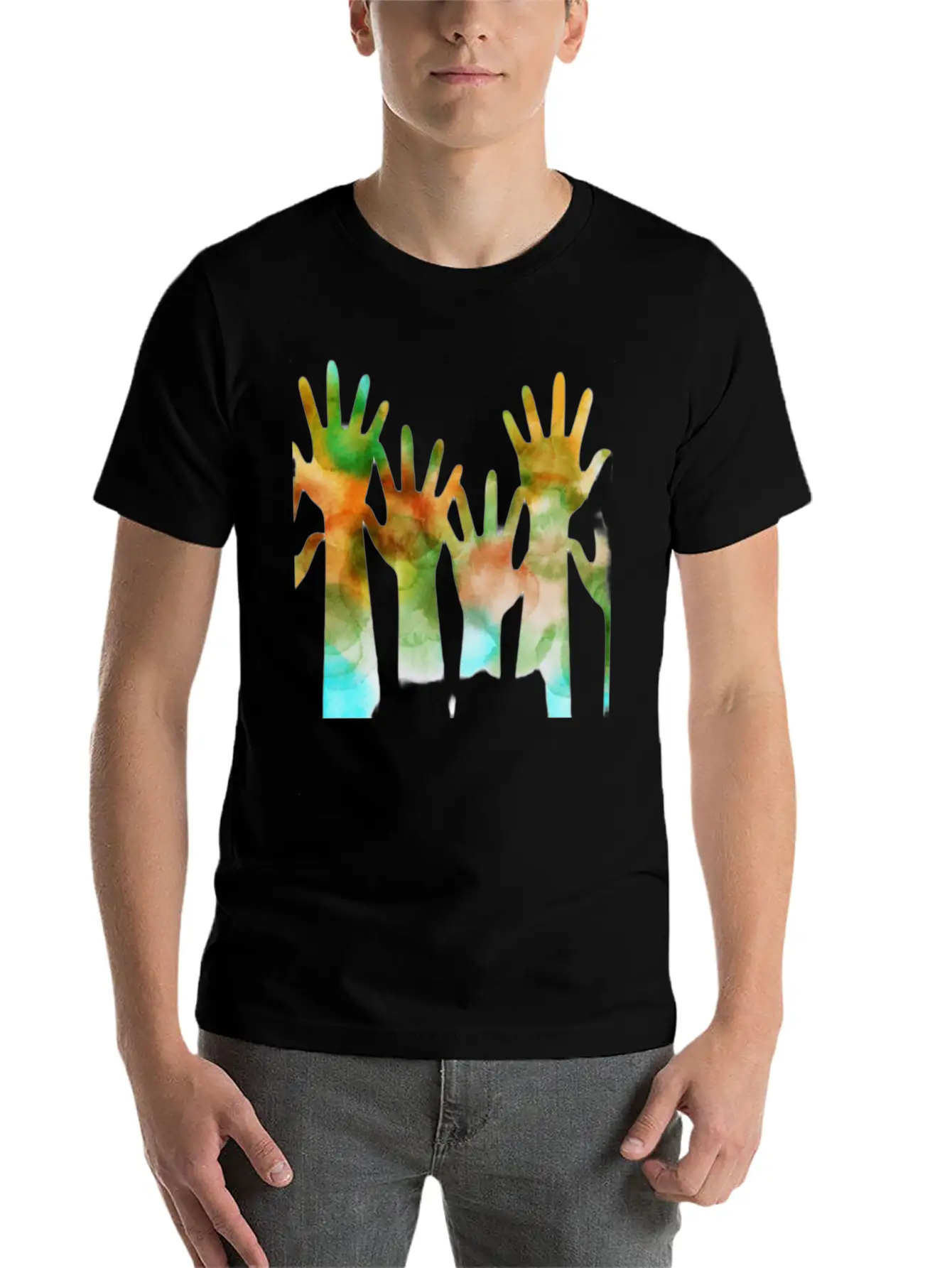 Rainbow Hand Stylish Everyday T-Shirt – Unisex Basic Cotton Tee
