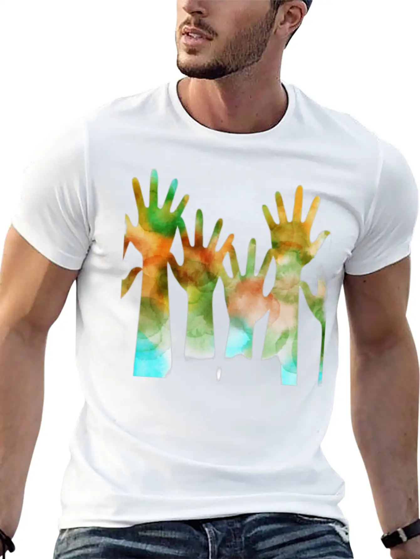 Rainbow Hand Stylish Everyday T-Shirt – Unisex Basic Cotton Tee
