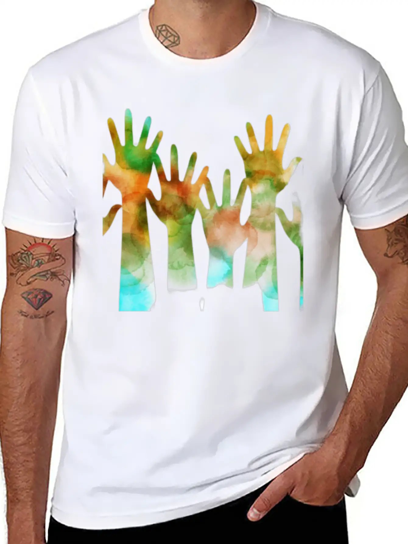 Rainbow Hand Stylish Everyday T-Shirt – Unisex Basic Cotton Tee