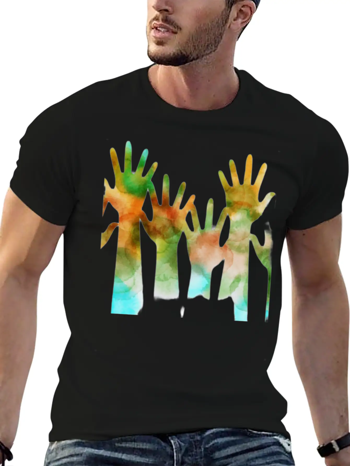 Rainbow Hand Stylish Everyday T-Shirt – Unisex Basic Cotton Tee