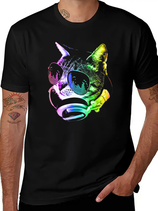 Rainbow Music Cat Unisex Casual T-Shirt – Clean Design For Daily Comfort