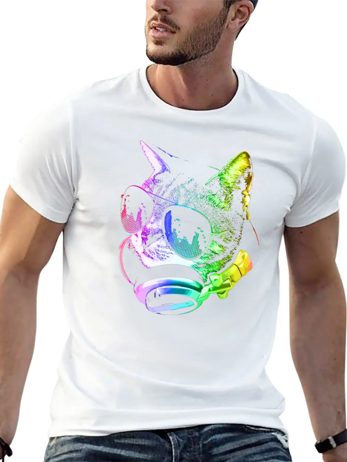 Rainbow Music Cat Unisex Casual T-Shirt – Clean Design For Daily Comfort