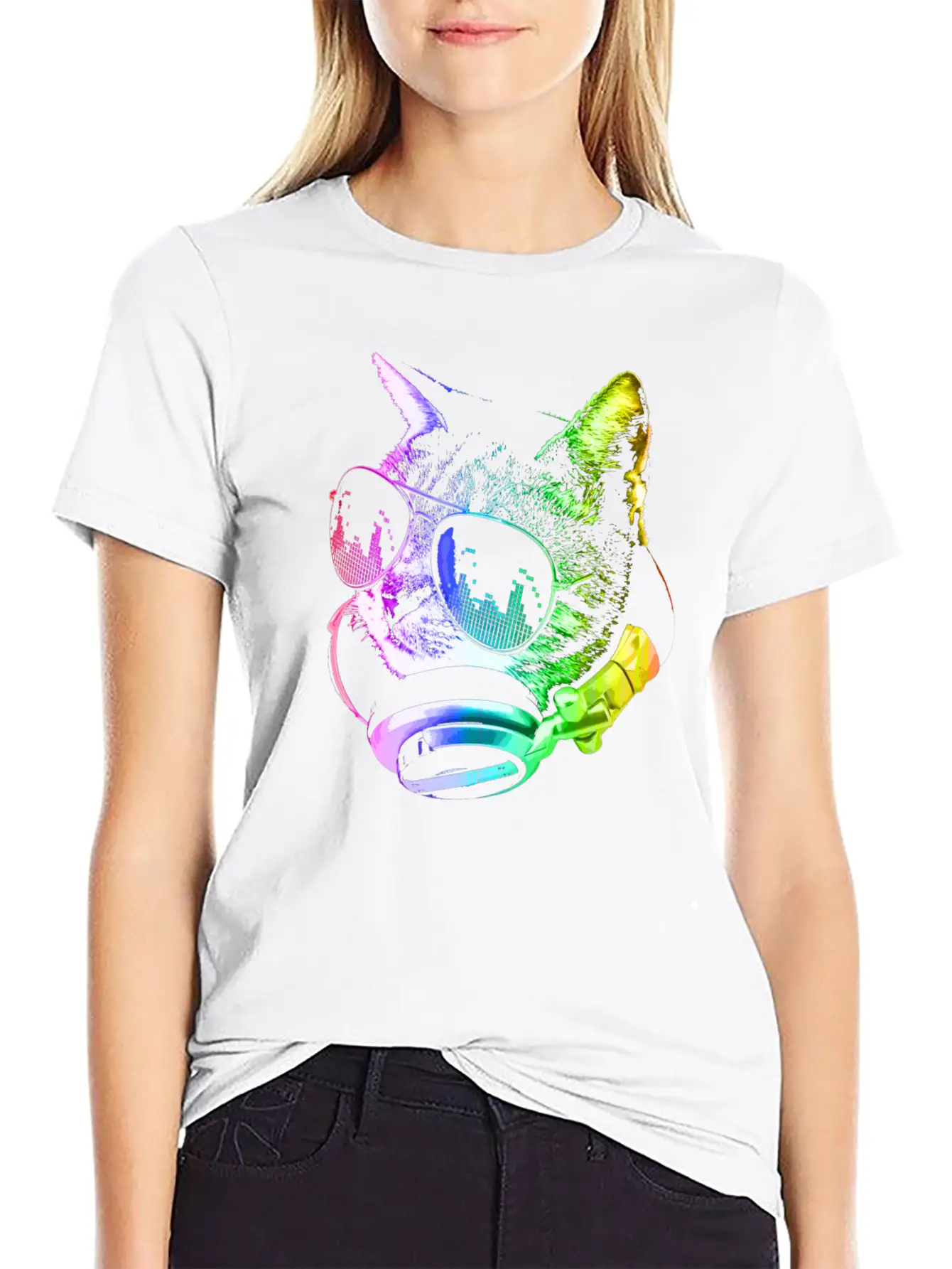 Rainbow Music Cat Unisex Casual T-Shirt – Clean Design For Daily Comfort