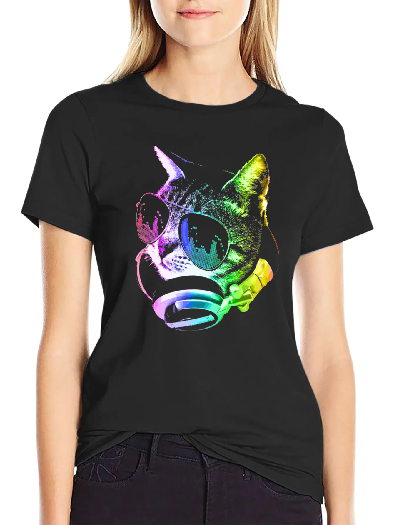 Rainbow Music Cat Unisex Casual T-Shirt – Clean Design For Daily Comfort