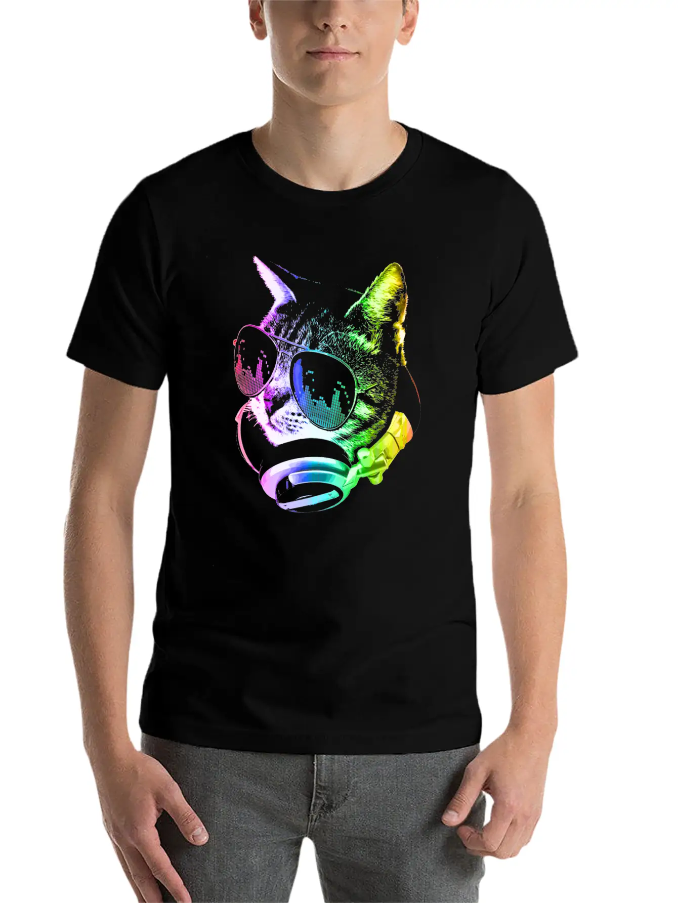 Rainbow Music Cat Unisex Casual T-Shirt – Clean Design For Daily Comfort