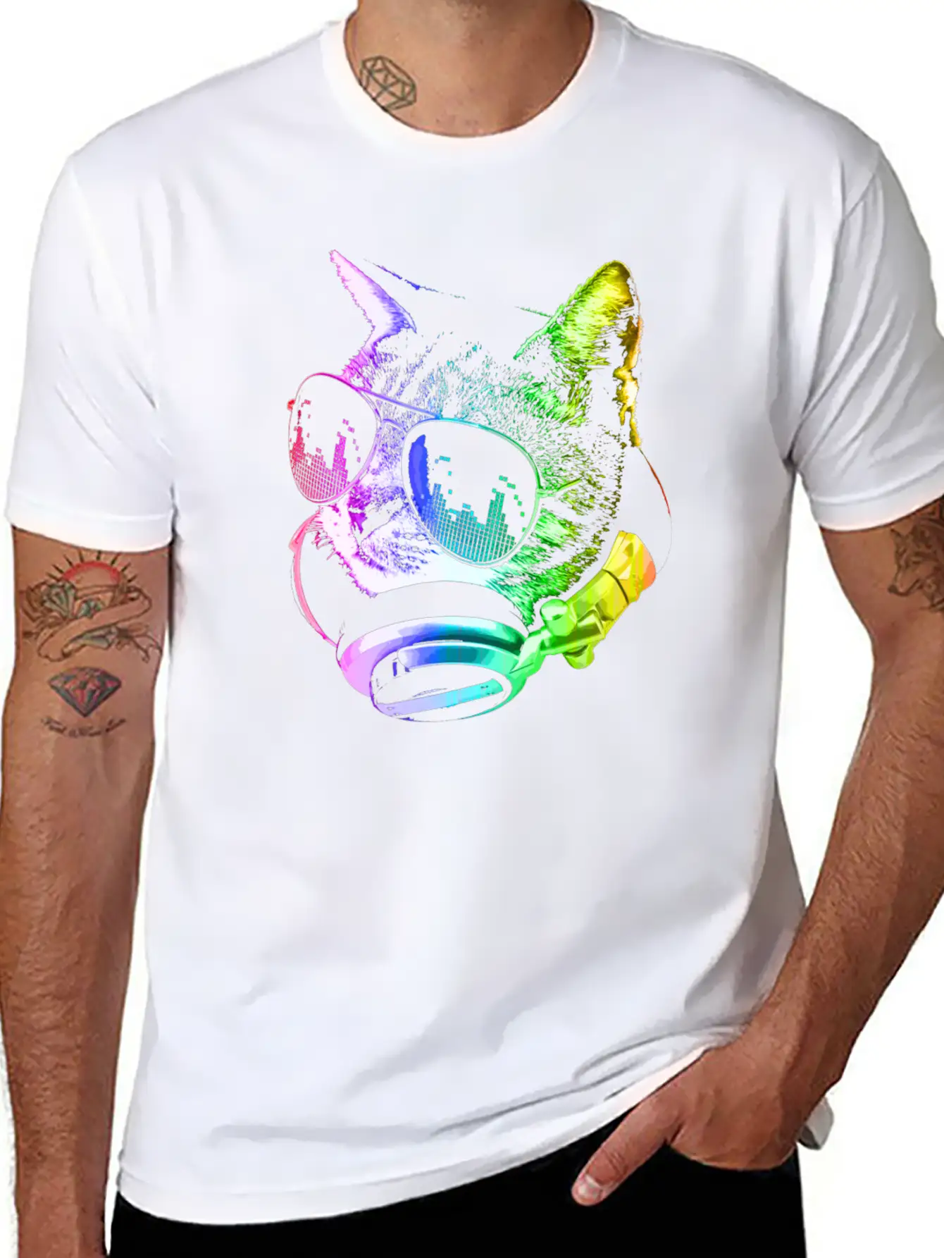 Rainbow Music Cat Unisex Casual T-Shirt – Clean Design For Daily Comfort