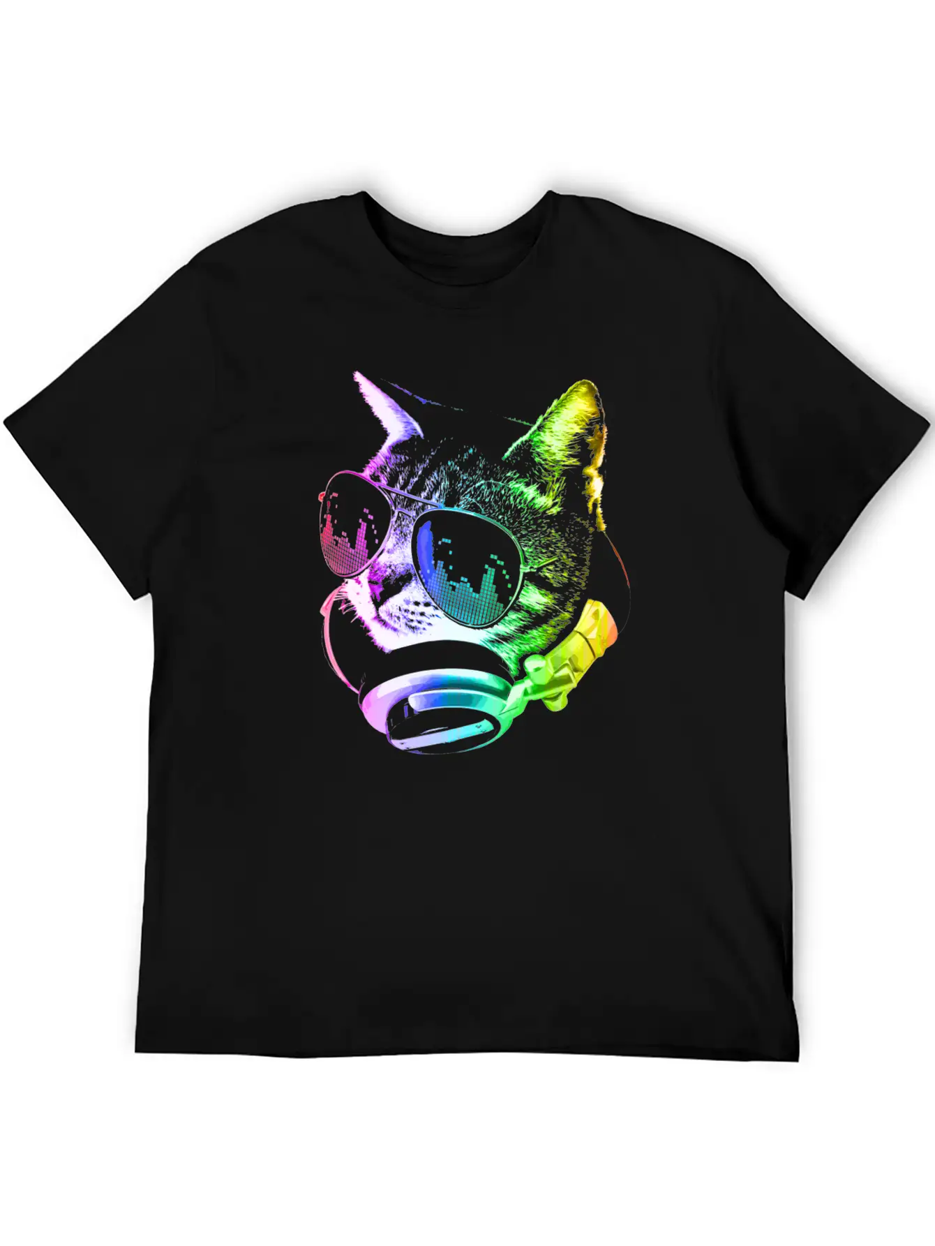 Rainbow Music Cat Unisex Casual T-Shirt – Clean Design For Daily Comfort