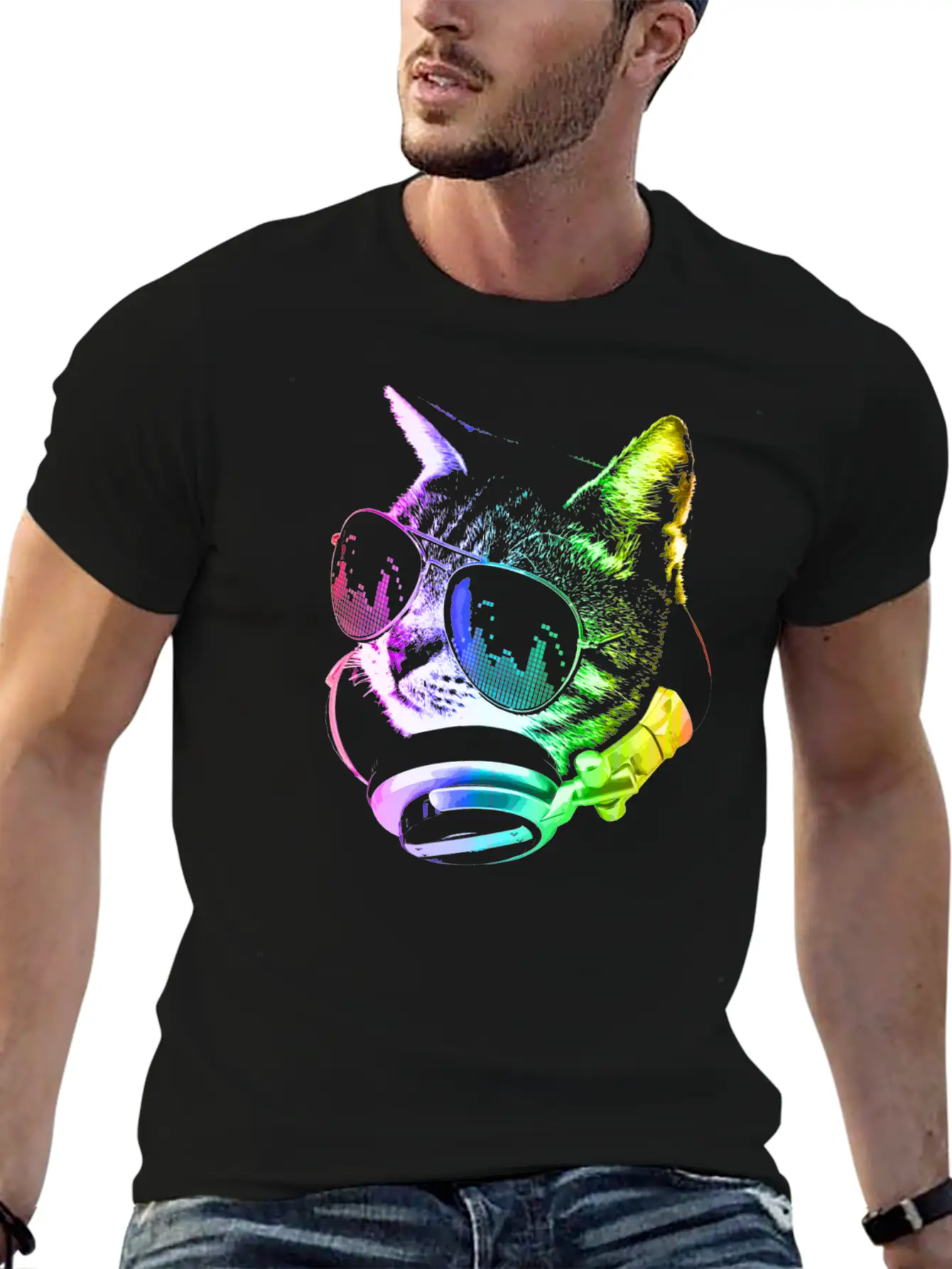 Rainbow Music Cat Unisex Casual T-Shirt – Clean Design For Daily Comfort