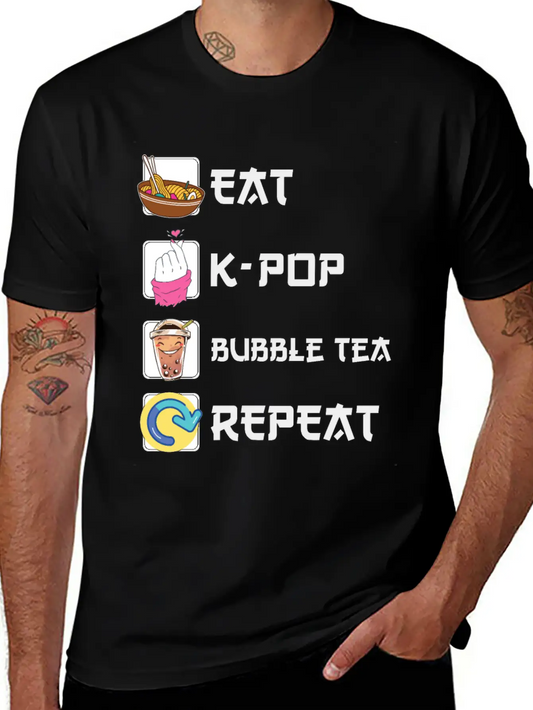 Ramen K-POP Bubble Tea Repeat Korean Music Unisex Short Sleeve Soft Cotton T-Shirt – Casual Everyday Wear