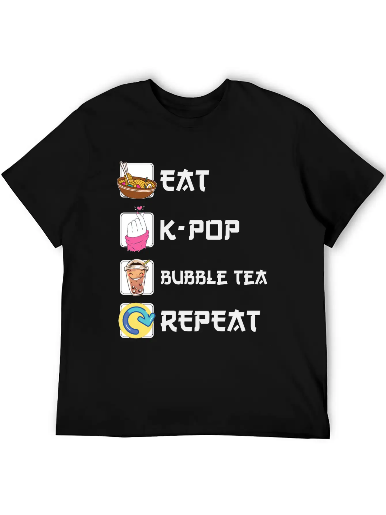 Ramen K-POP Bubble Tea Repeat Korean Music Unisex Short Sleeve Soft Cotton T-Shirt – Casual Everyday Wear