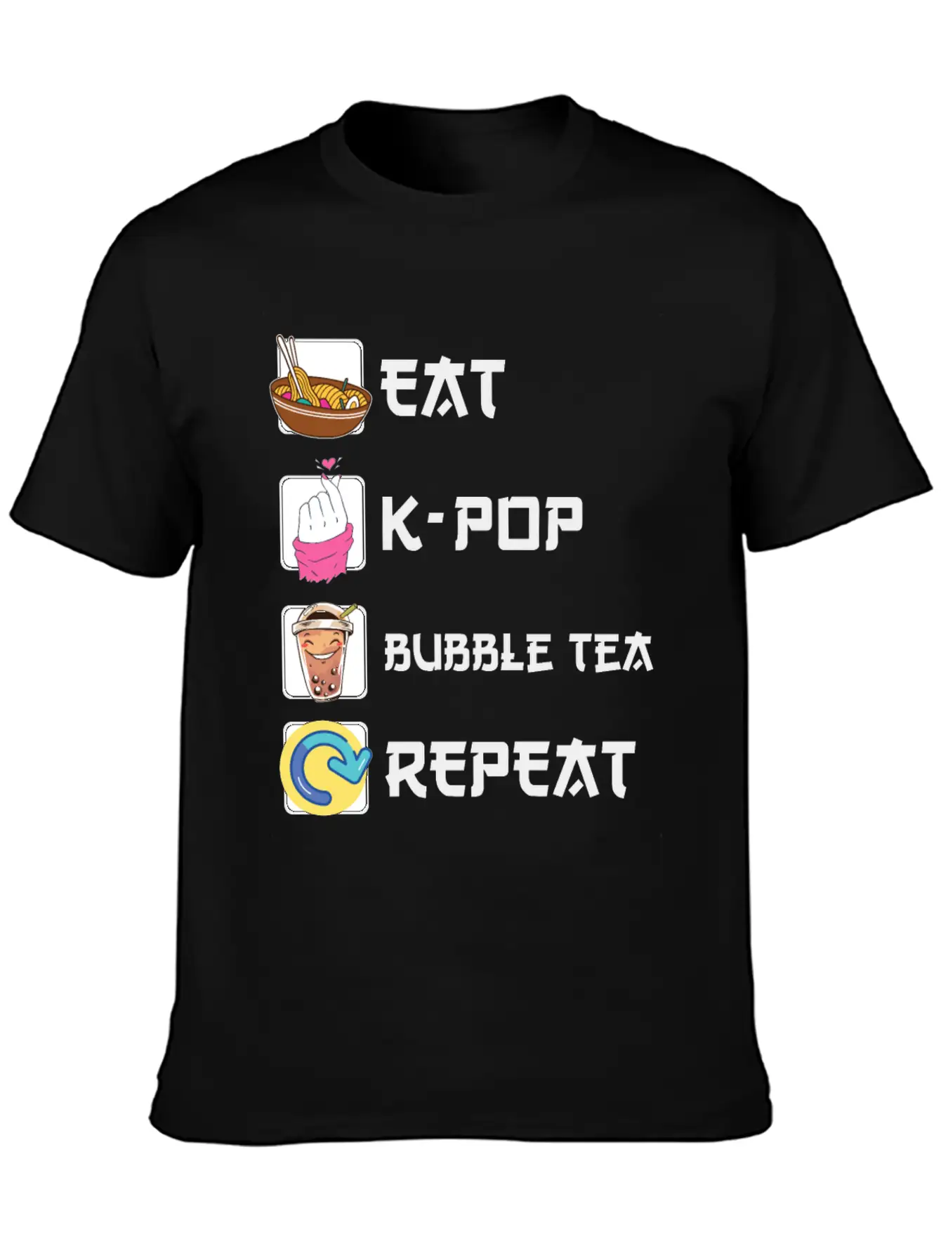 Ramen K-POP Bubble Tea Repeat Korean Music Unisex Short Sleeve Soft Cotton T-Shirt – Casual Everyday Wear