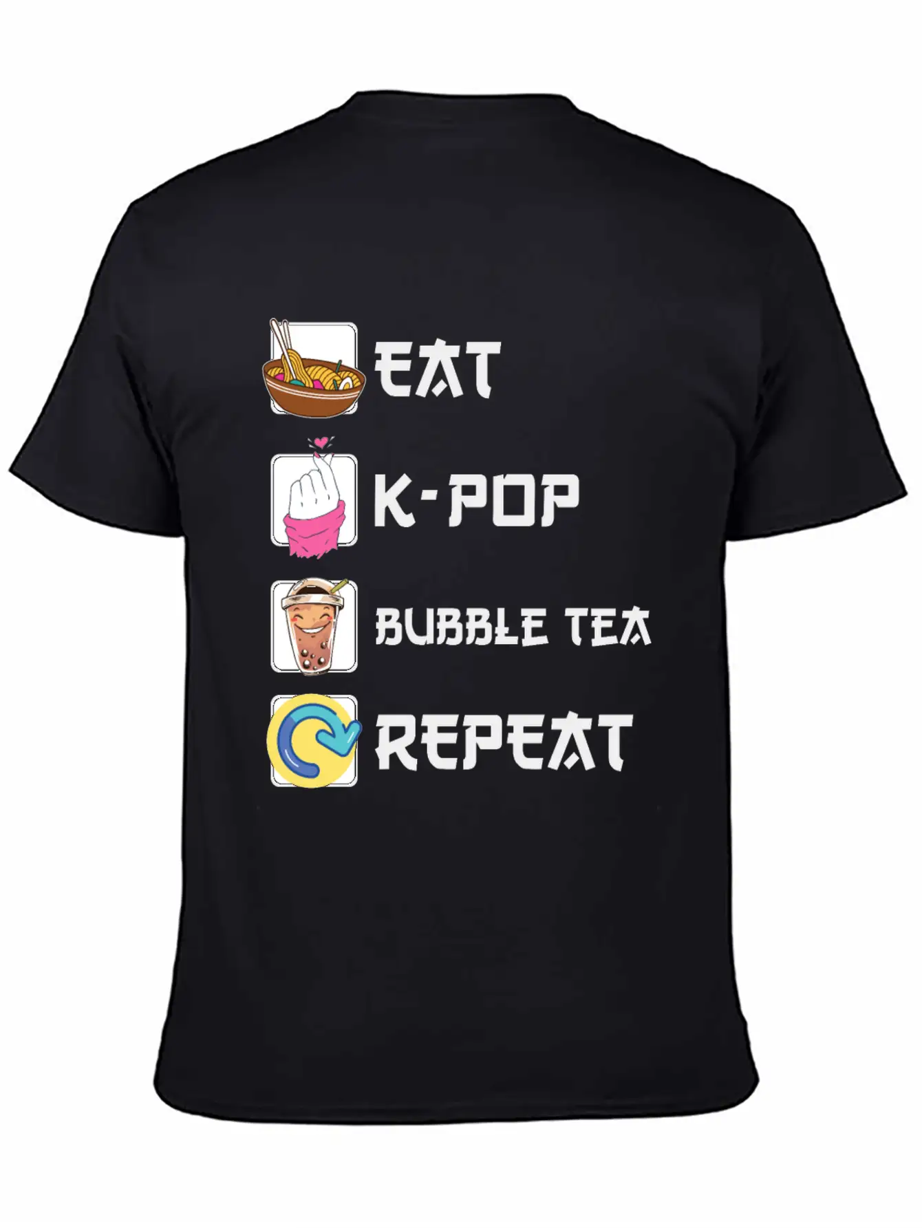 Ramen K-POP Bubble Tea Repeat Korean Music Unisex Short Sleeve Soft Cotton T-Shirt – Casual Everyday Wear