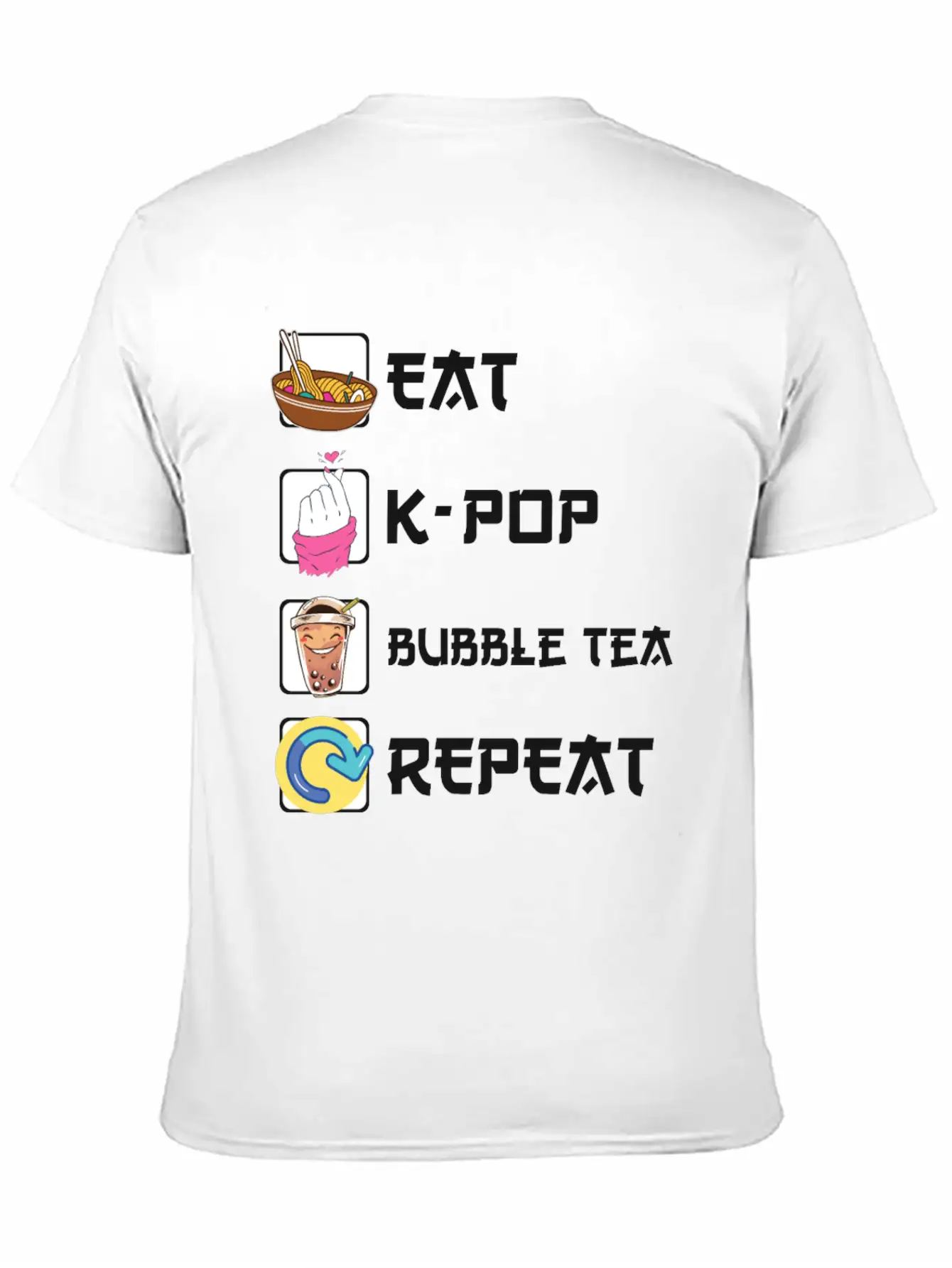 Ramen K-POP Bubble Tea Repeat Korean Music Unisex Short Sleeve Soft Cotton T-Shirt – Casual Everyday Wear