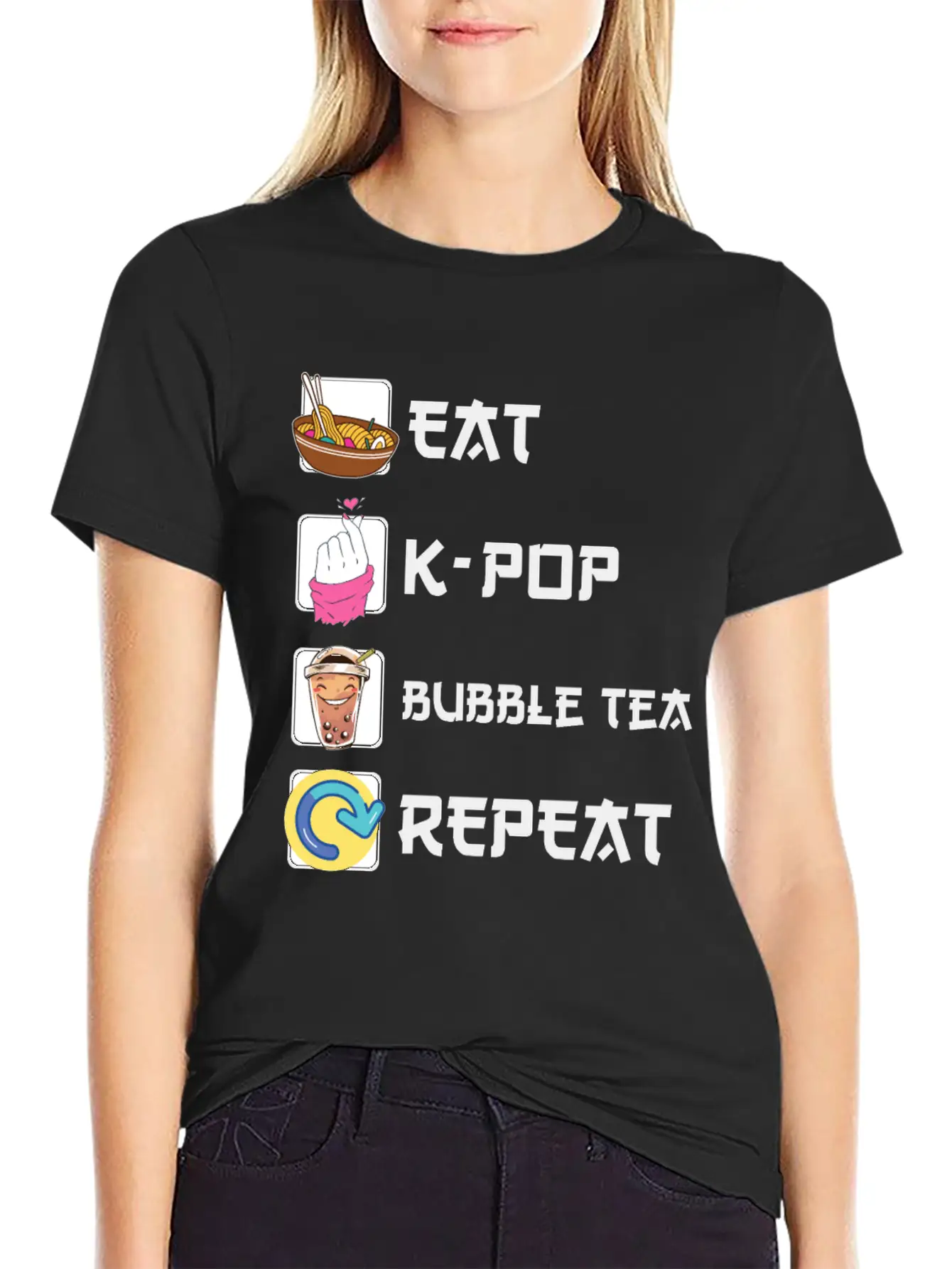 Ramen K-POP Bubble Tea Repeat Korean Music Unisex Short Sleeve Soft Cotton T-Shirt – Casual Everyday Wear
