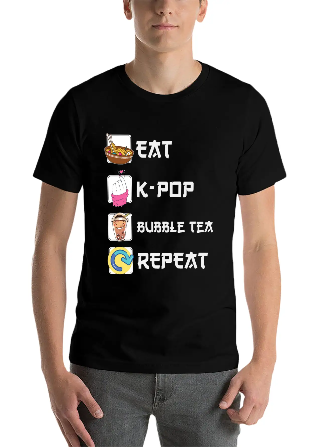 Ramen K-POP Bubble Tea Repeat Korean Music Unisex Short Sleeve Soft Cotton T-Shirt – Casual Everyday Wear