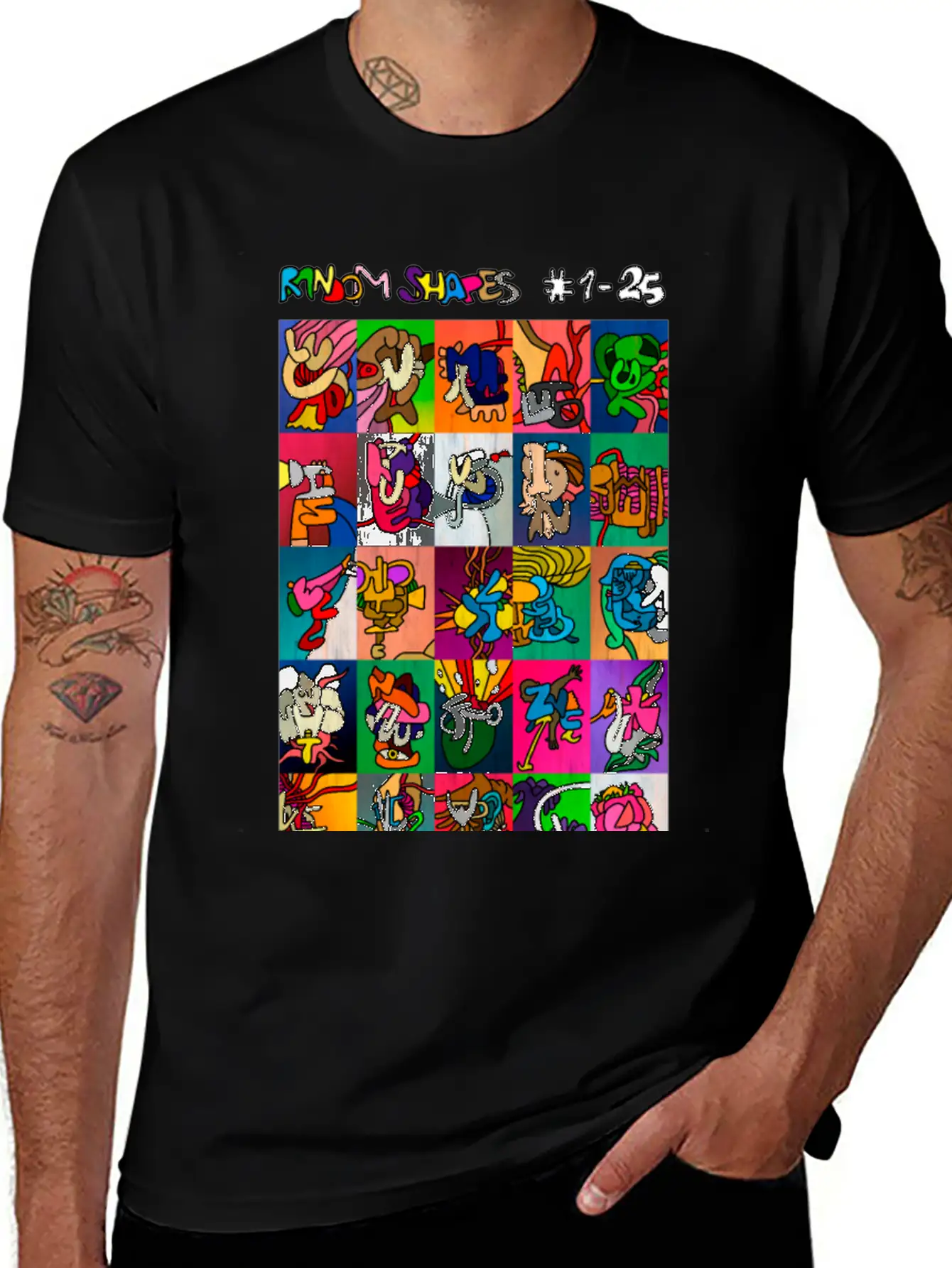 Random Shapes Collage #1-25 (with Text) Comfortable Minimalist Graphic Tee – Summer Style Essential