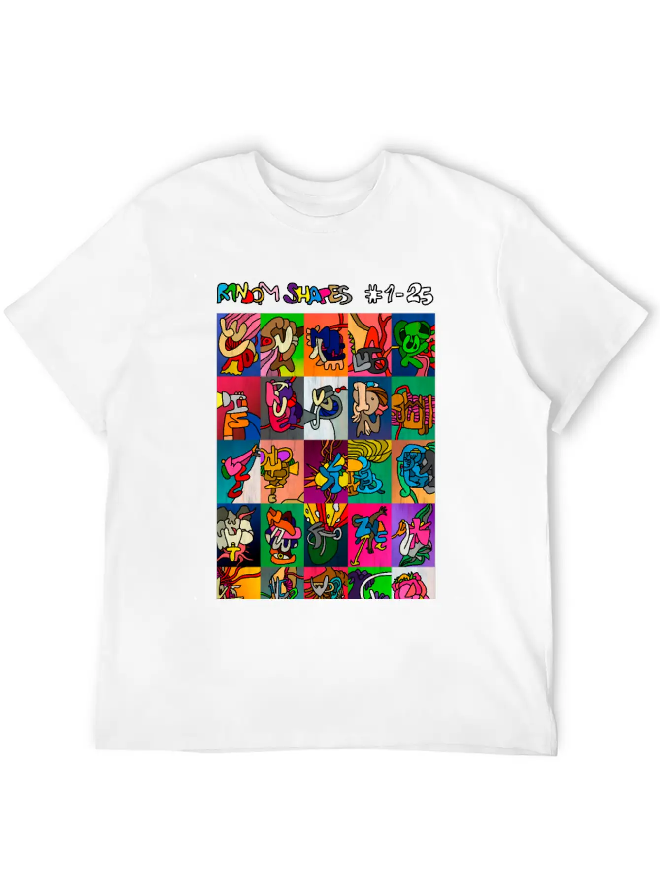 Random Shapes Collage #1-25 (with Text) Comfortable Minimalist Graphic Tee – Summer Style Essential