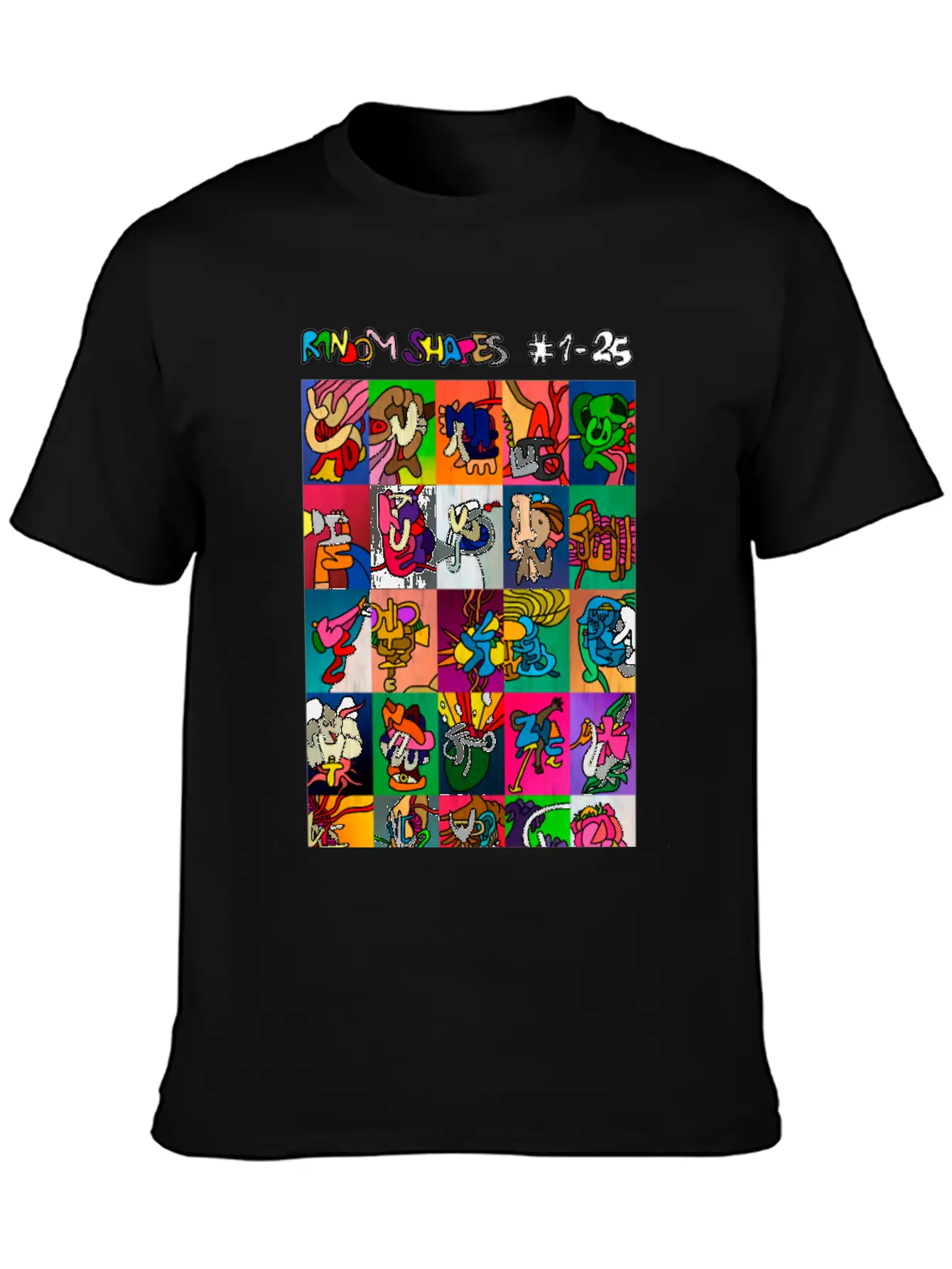 Random Shapes Collage #1-25 (with Text) Comfortable Minimalist Graphic Tee – Summer Style Essential