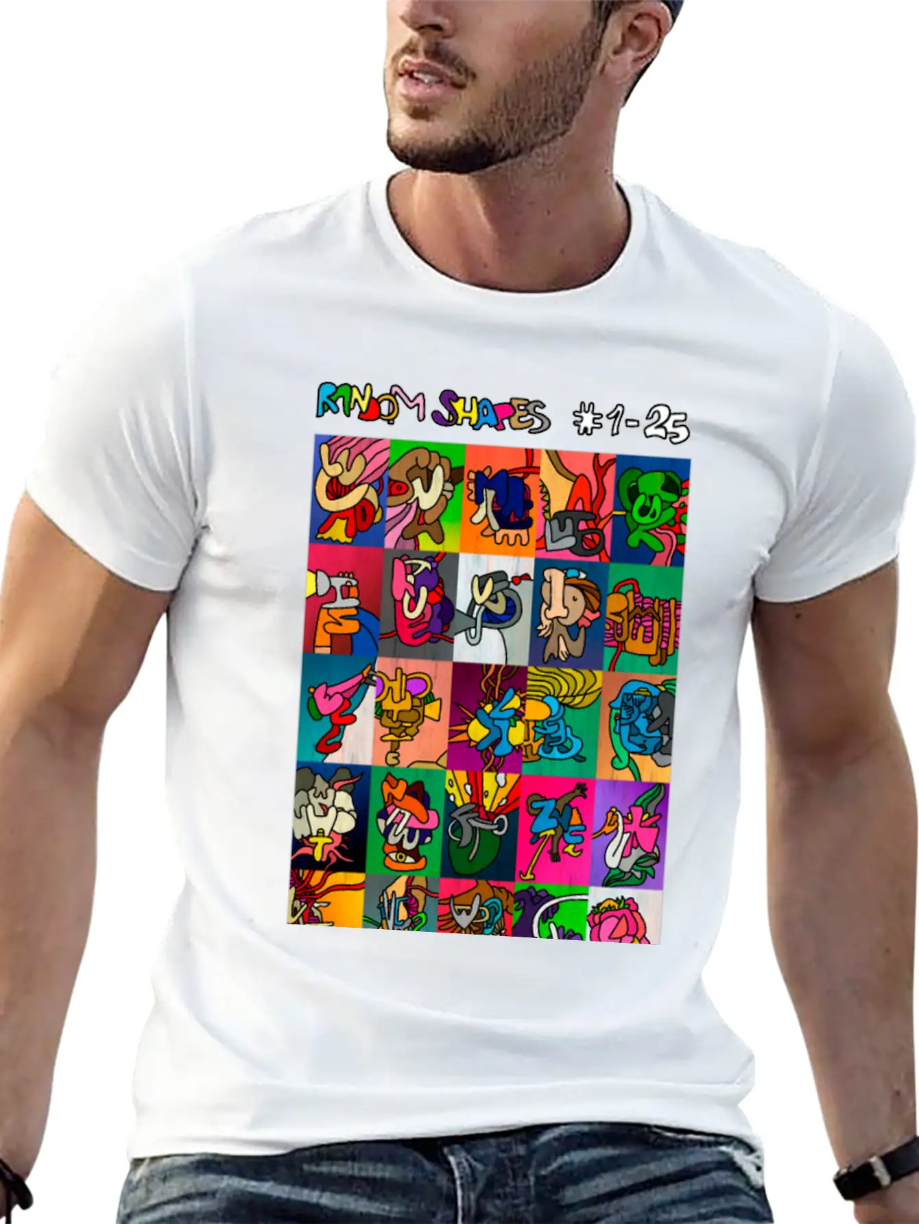 Random Shapes Collage #1-25 (with Text) Comfortable Minimalist Graphic Tee – Summer Style Essential