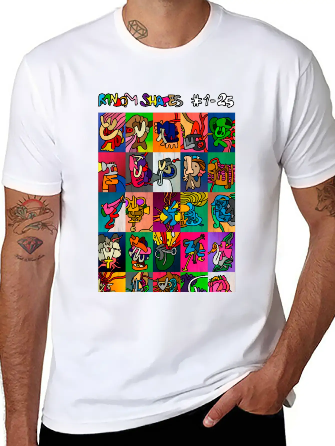 Random Shapes Collage #1-25 (with Text) Comfortable Minimalist Graphic Tee – Summer Style Essential