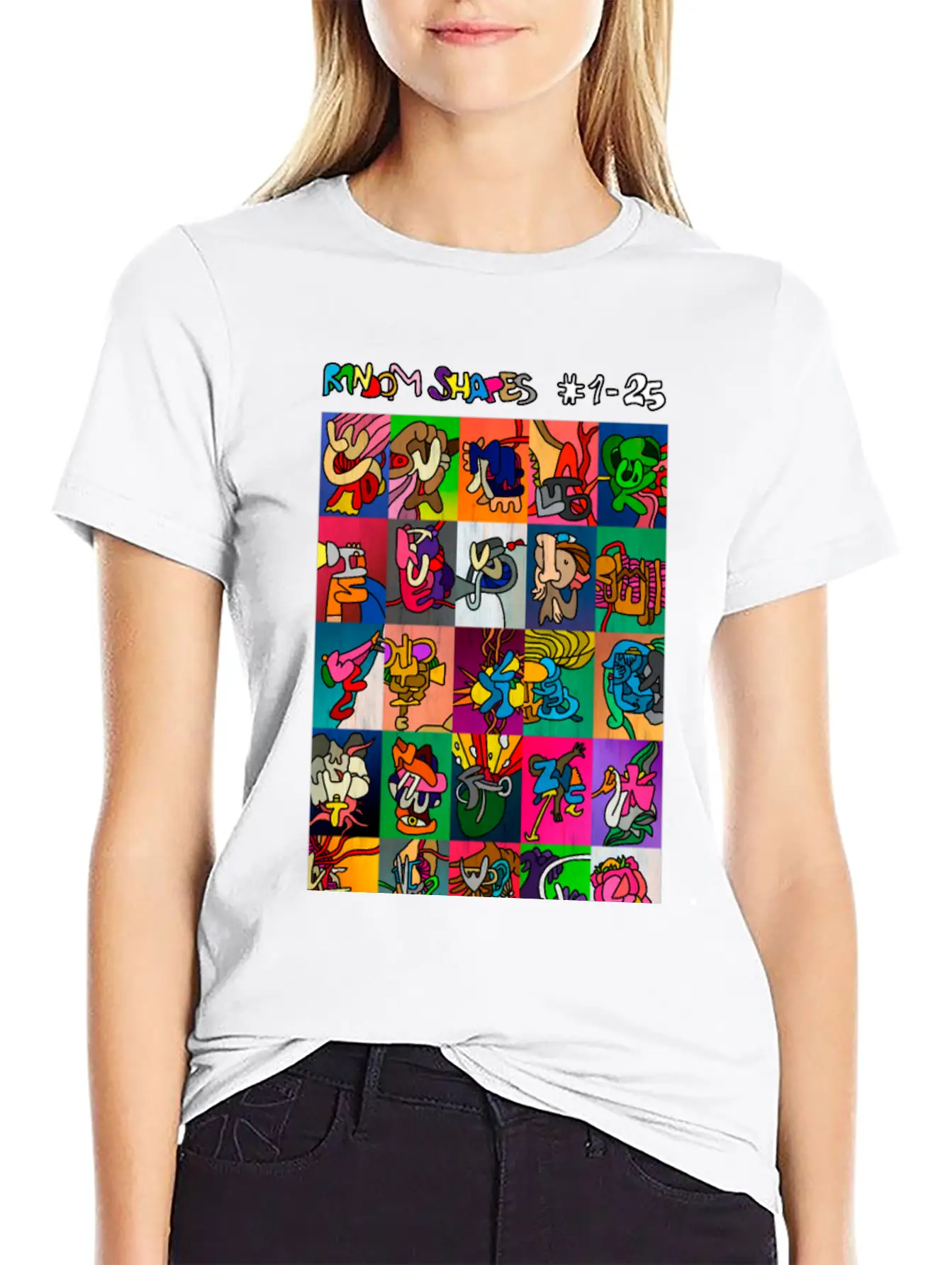 Random Shapes Collage #1-25 (with Text) Comfortable Minimalist Graphic Tee – Summer Style Essential
