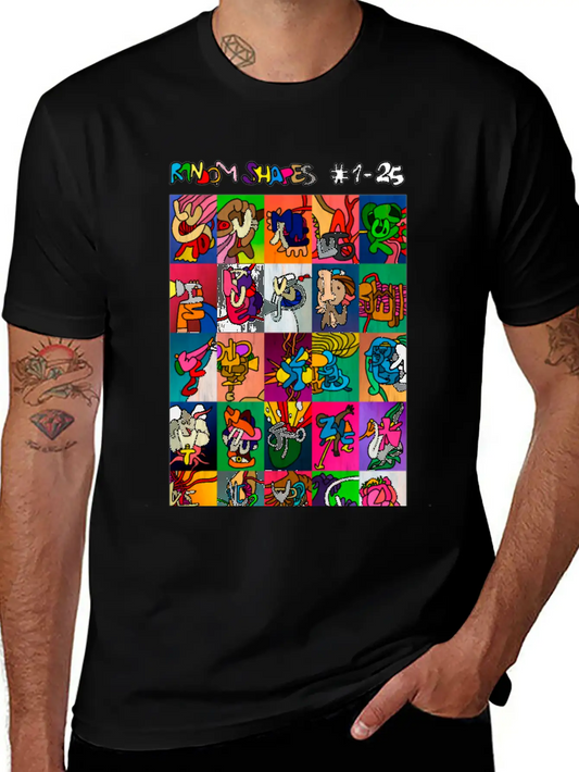Random Shapes Collage #1-25 (with Text) Stylish Everyday T-Shirt – Unisex Basic Cotton Tee