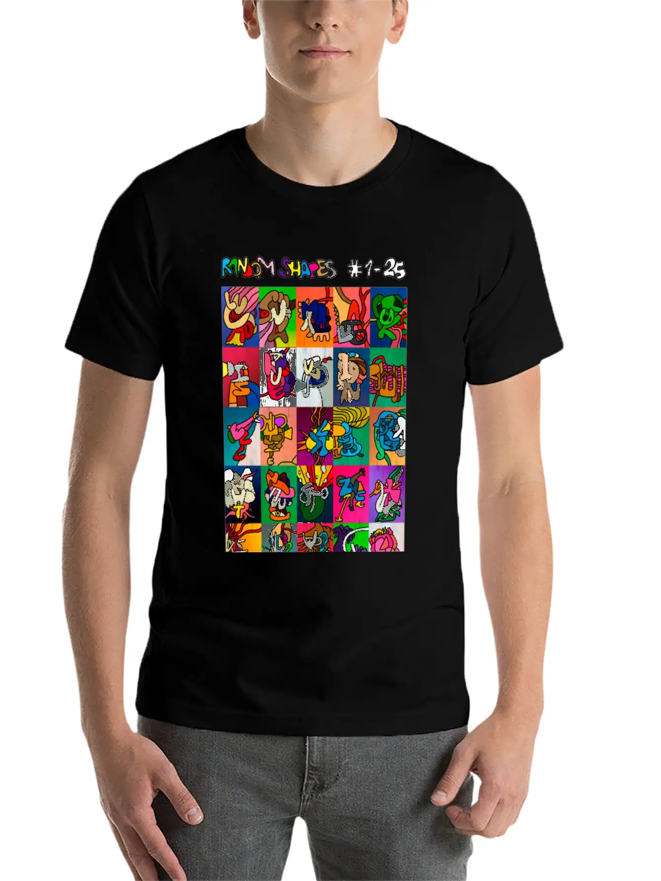 Random Shapes Collage #1-25 (with Text) Stylish Everyday T-Shirt – Unisex Basic Cotton Tee