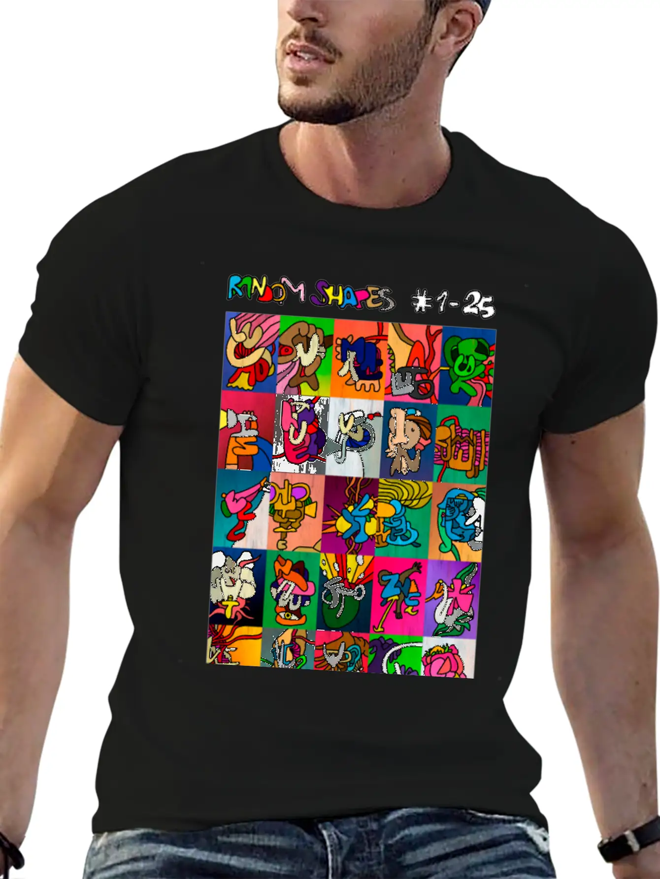 Random Shapes Collage #1-25 (with Text) Stylish Everyday T-Shirt – Unisex Basic Cotton Tee