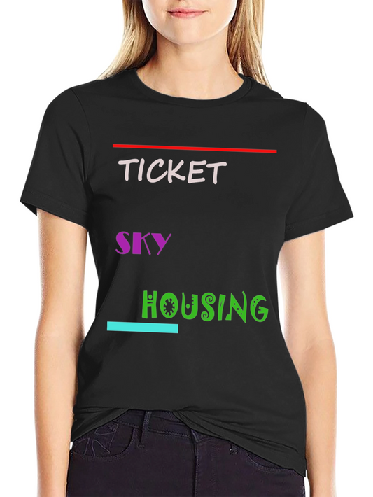 Ticket Sky Housing Graphic Tee - Black Cotton Casual