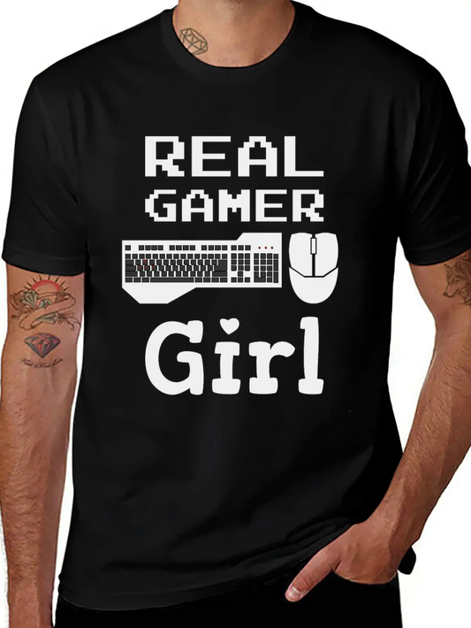 Real Gamer Girl Keyboard Mouse PC Gaming Unisex Casual T-Shirt – Clean Design For Daily Comfort