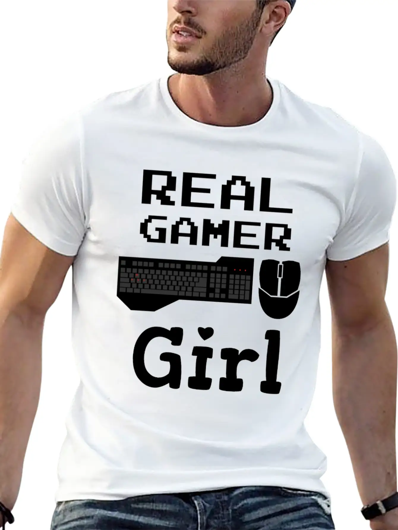 Real Gamer Girl Keyboard Mouse PC Gaming Unisex Casual T-Shirt – Clean Design For Daily Comfort