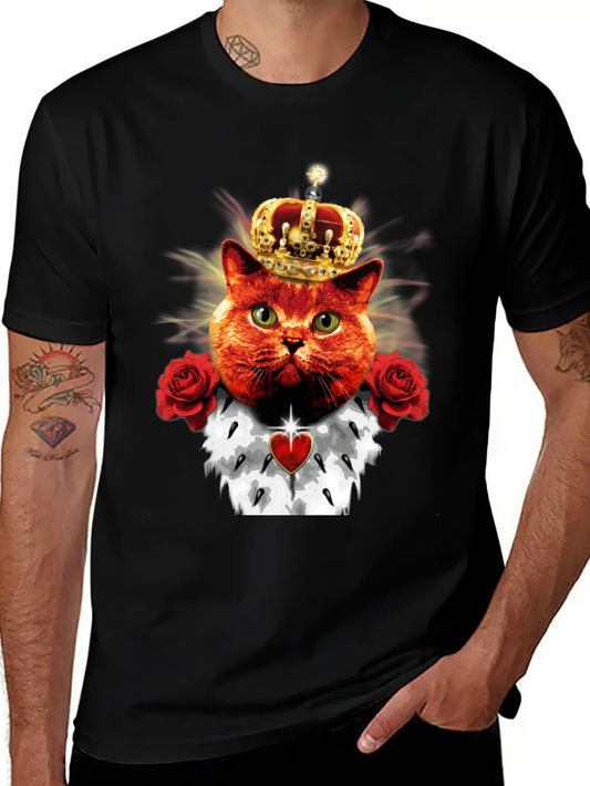Red Cat King Queen Crown Roses Love Heart Comfortable Minimalist Graphic Tee – Summer Style Essential