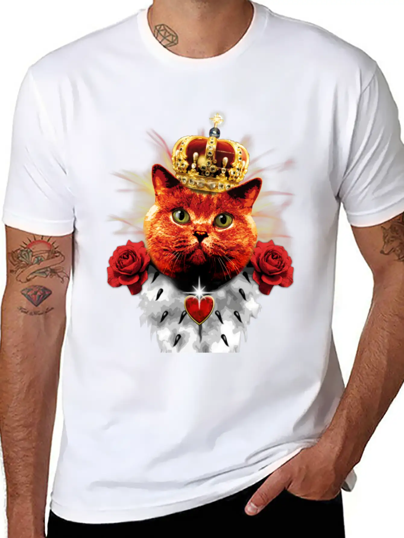 Red Cat King Queen Crown Roses Love Heart Comfortable Minimalist Graphic Tee – Summer Style Essential