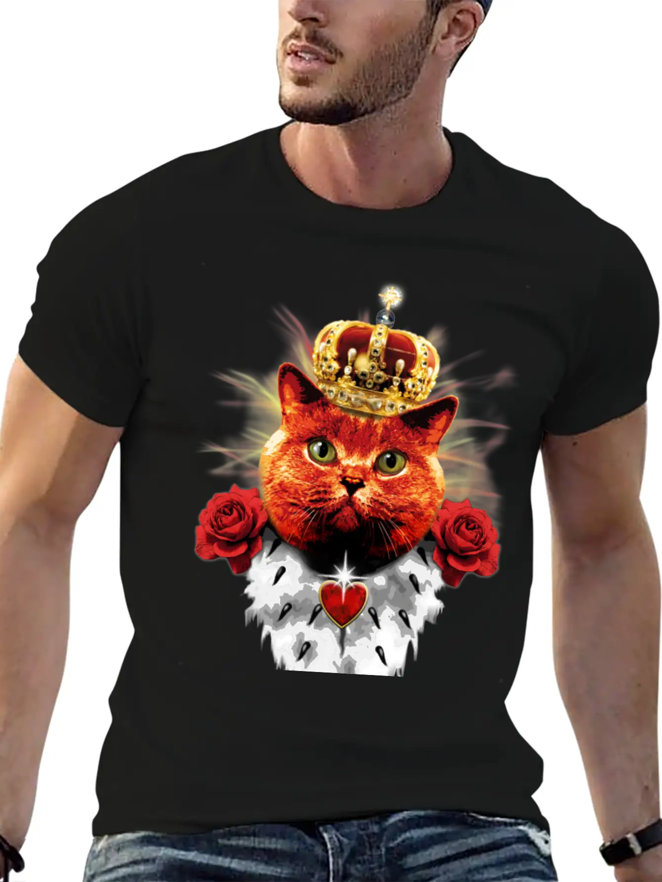 Red Cat King Queen Crown Roses Love Heart Comfortable Minimalist Graphic Tee – Summer Style Essential