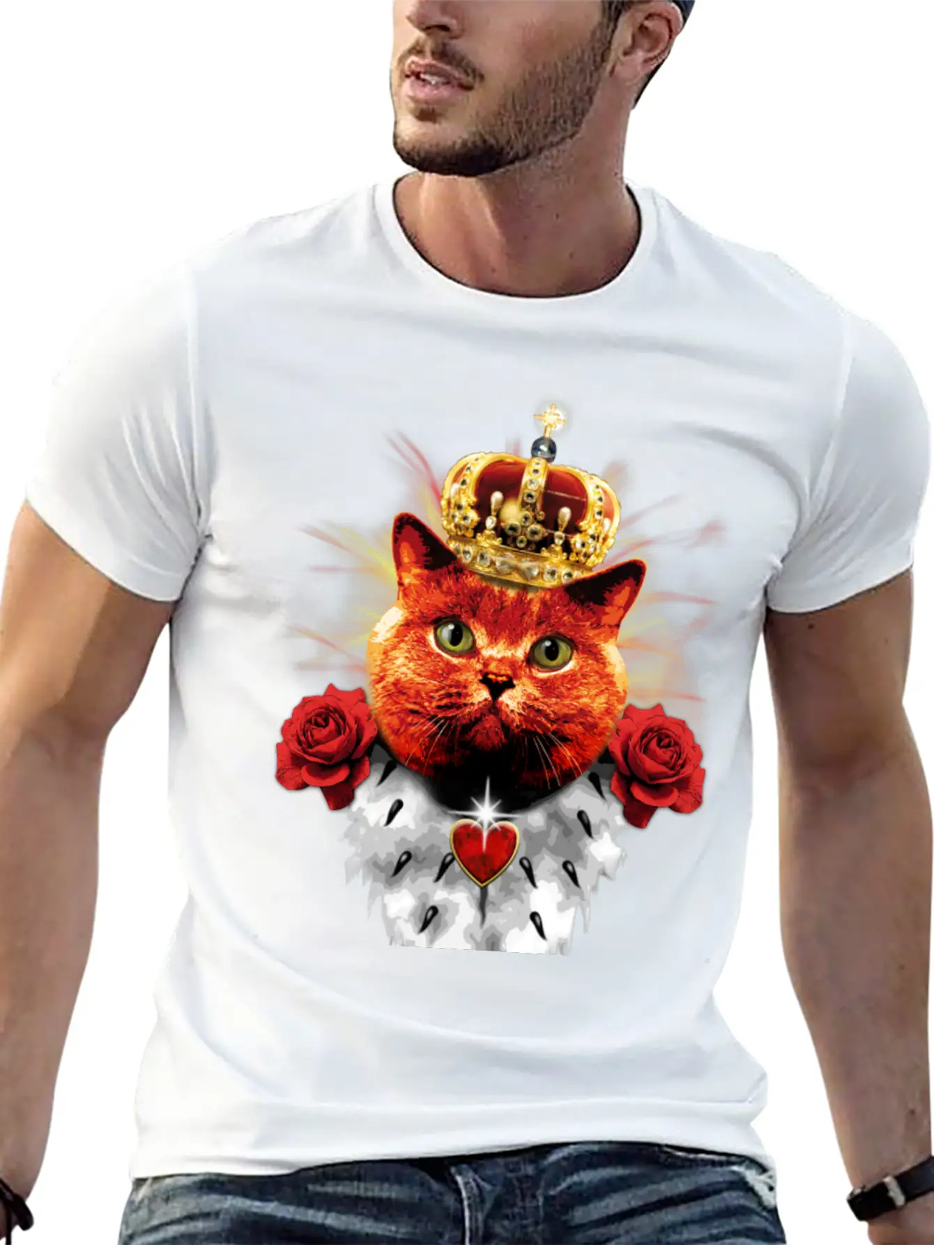 Red Cat King Queen Crown Roses Love Heart Comfortable Minimalist Graphic Tee – Summer Style Essential