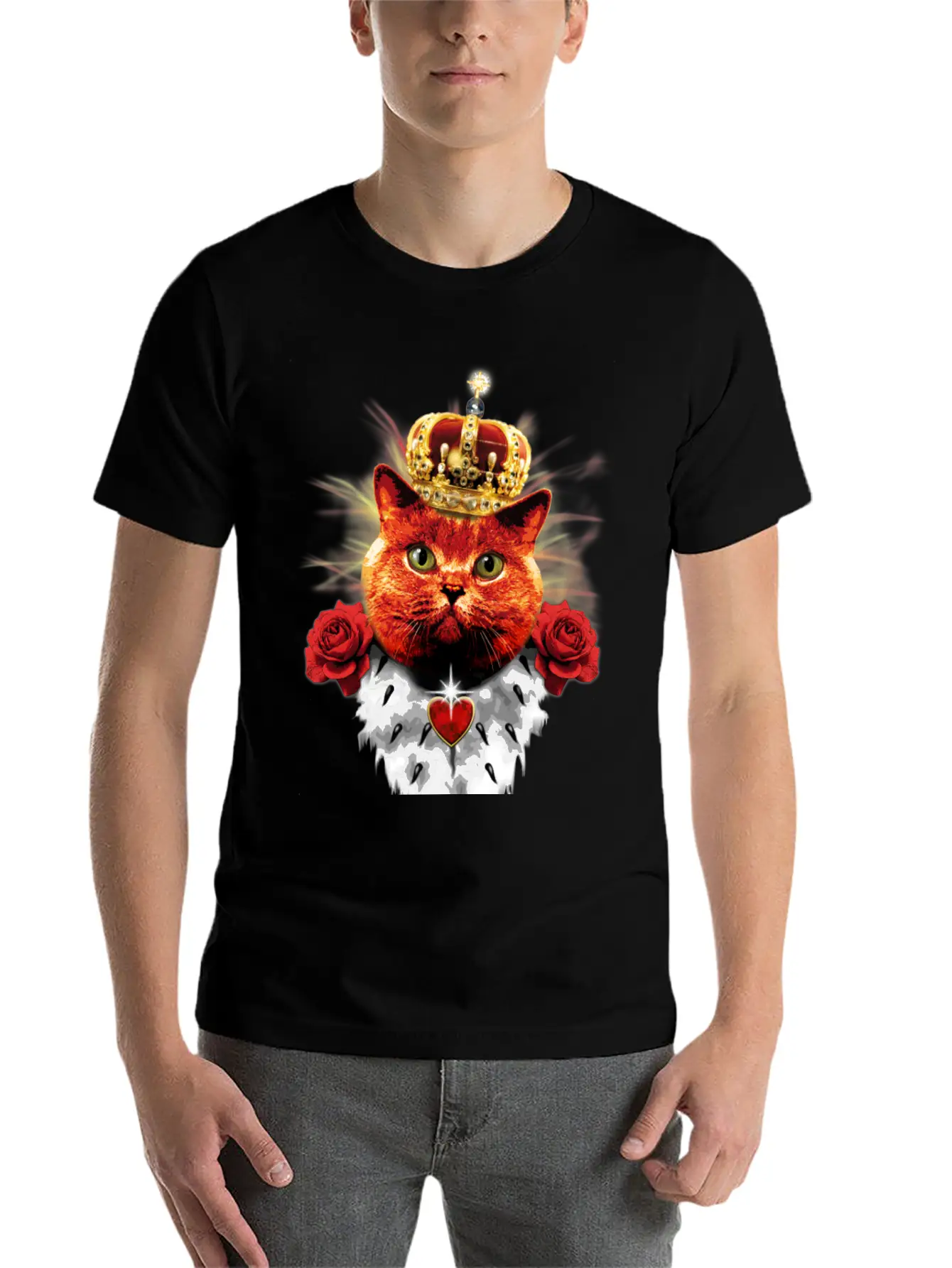 Red Cat King Queen Crown Roses Love Heart Comfortable Minimalist Graphic Tee – Summer Style Essential