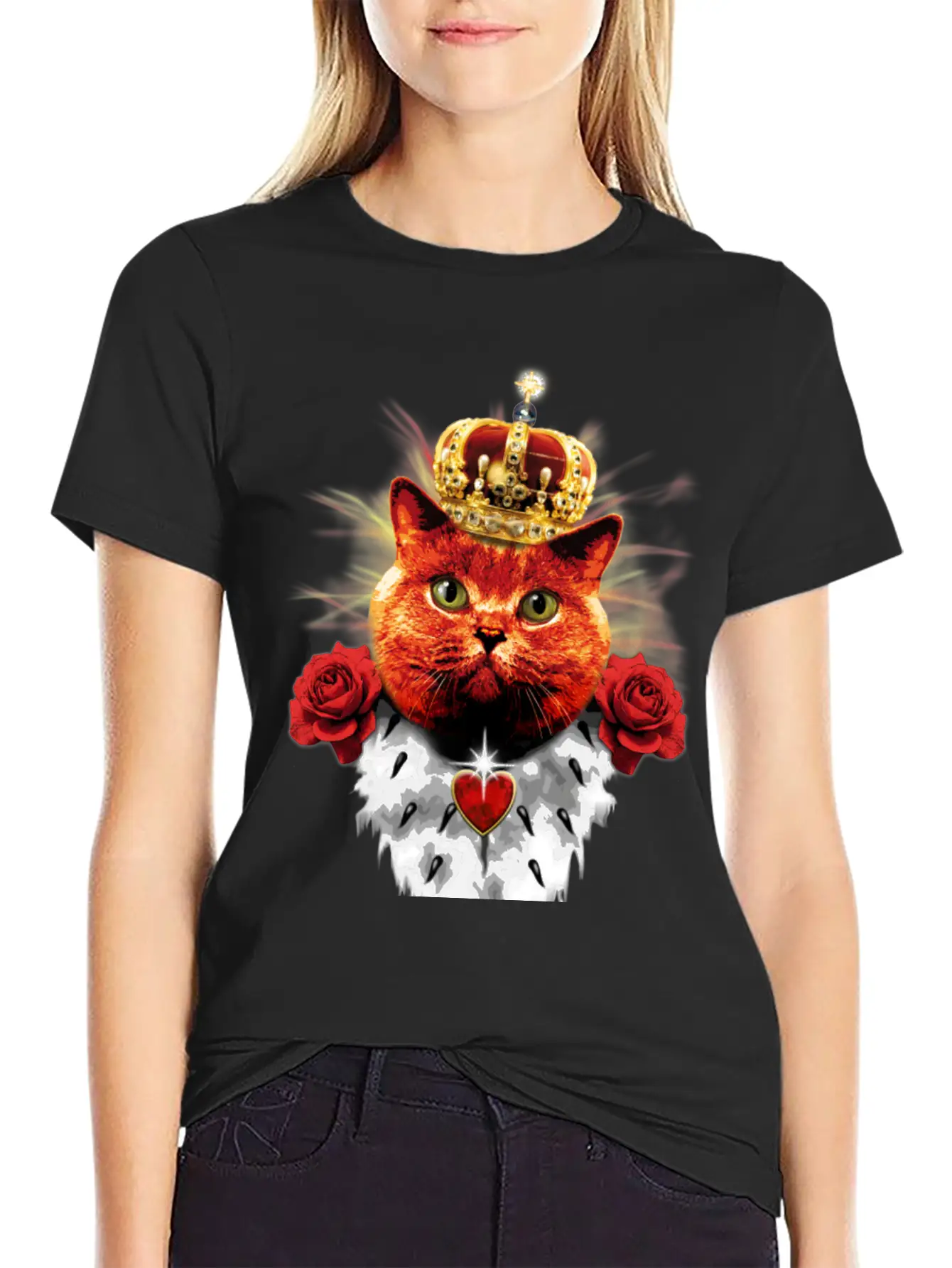 Red Cat King Queen Crown Roses Love Heart Comfortable Minimalist Graphic Tee – Summer Style Essential