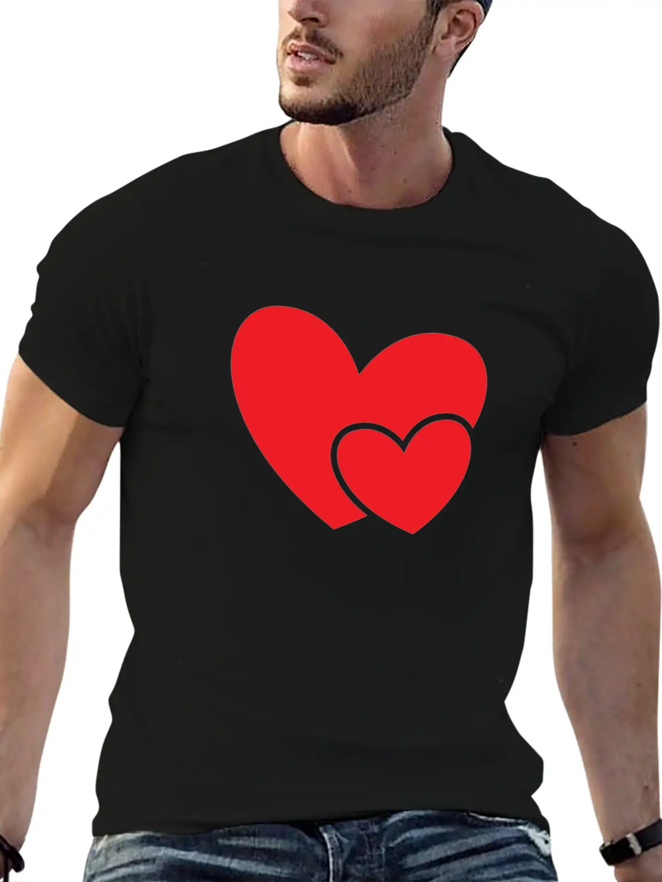 Red Double Heart Gift Idea Basic Graphic T-Shirt – Daily Comfort In Soft Cotton