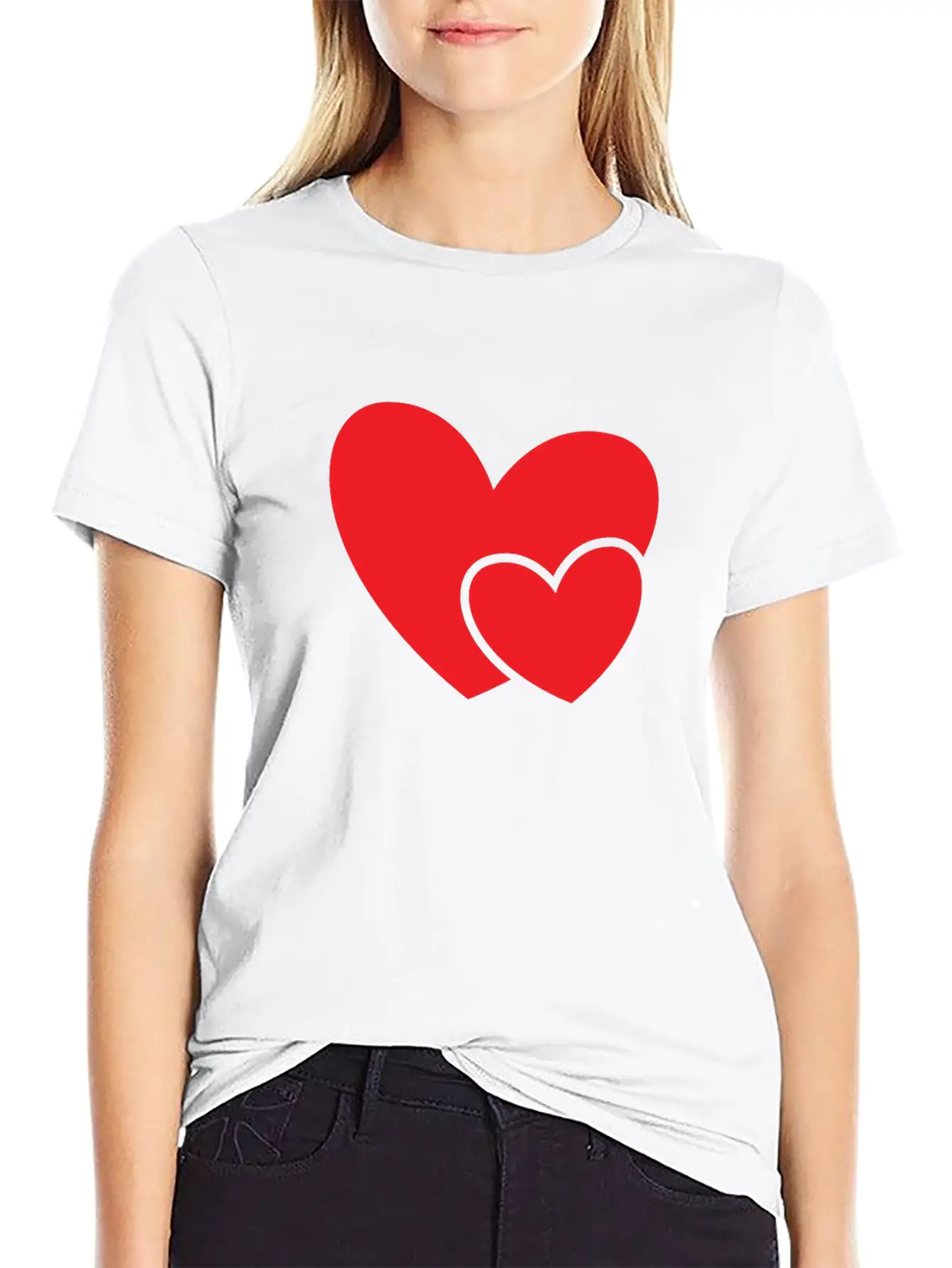 Red Double Heart Gift Idea Basic Graphic T-Shirt – Daily Comfort In Soft Cotton