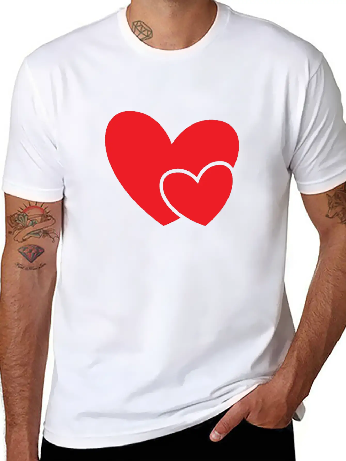 Red Double Heart Gift Idea Basic Graphic T-Shirt – Daily Comfort In Soft Cotton
